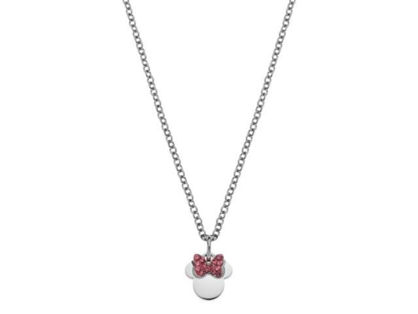 Disney Minnie Mouse With Pink Crystal And Bow Necklace