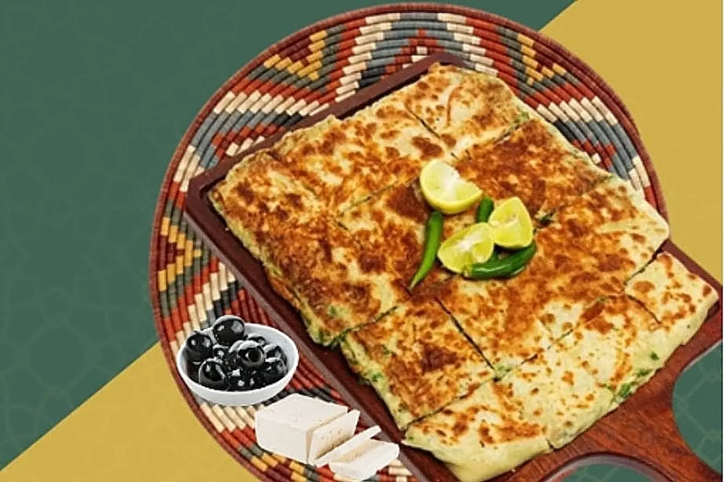 White Cheese Mutabbak With Sliced ​​Olives