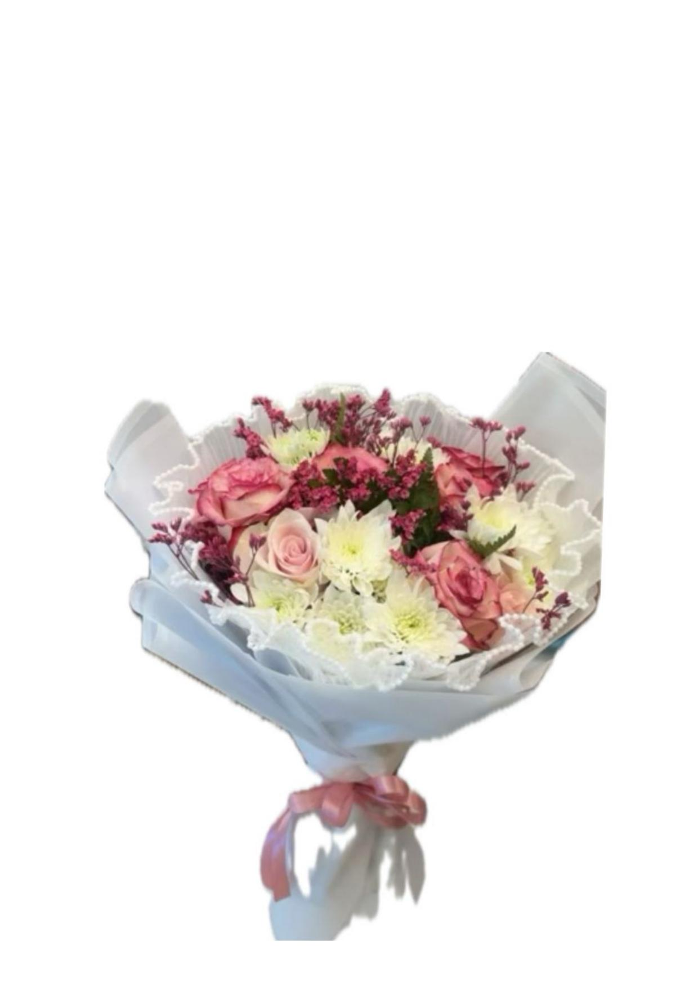 باقة الورد الاكريز الأبيض مع البنك