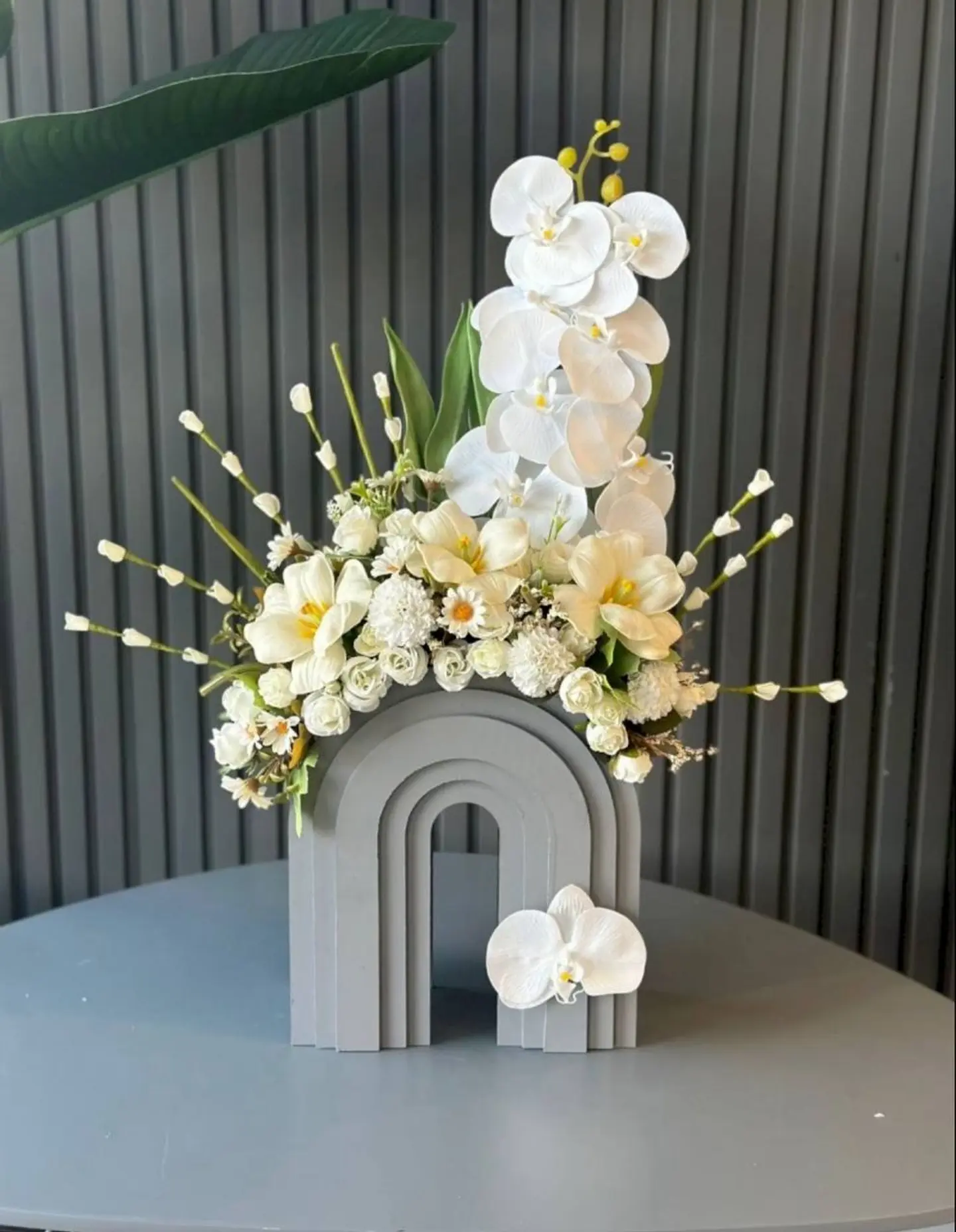Wooden Vase With Soft Arrangement