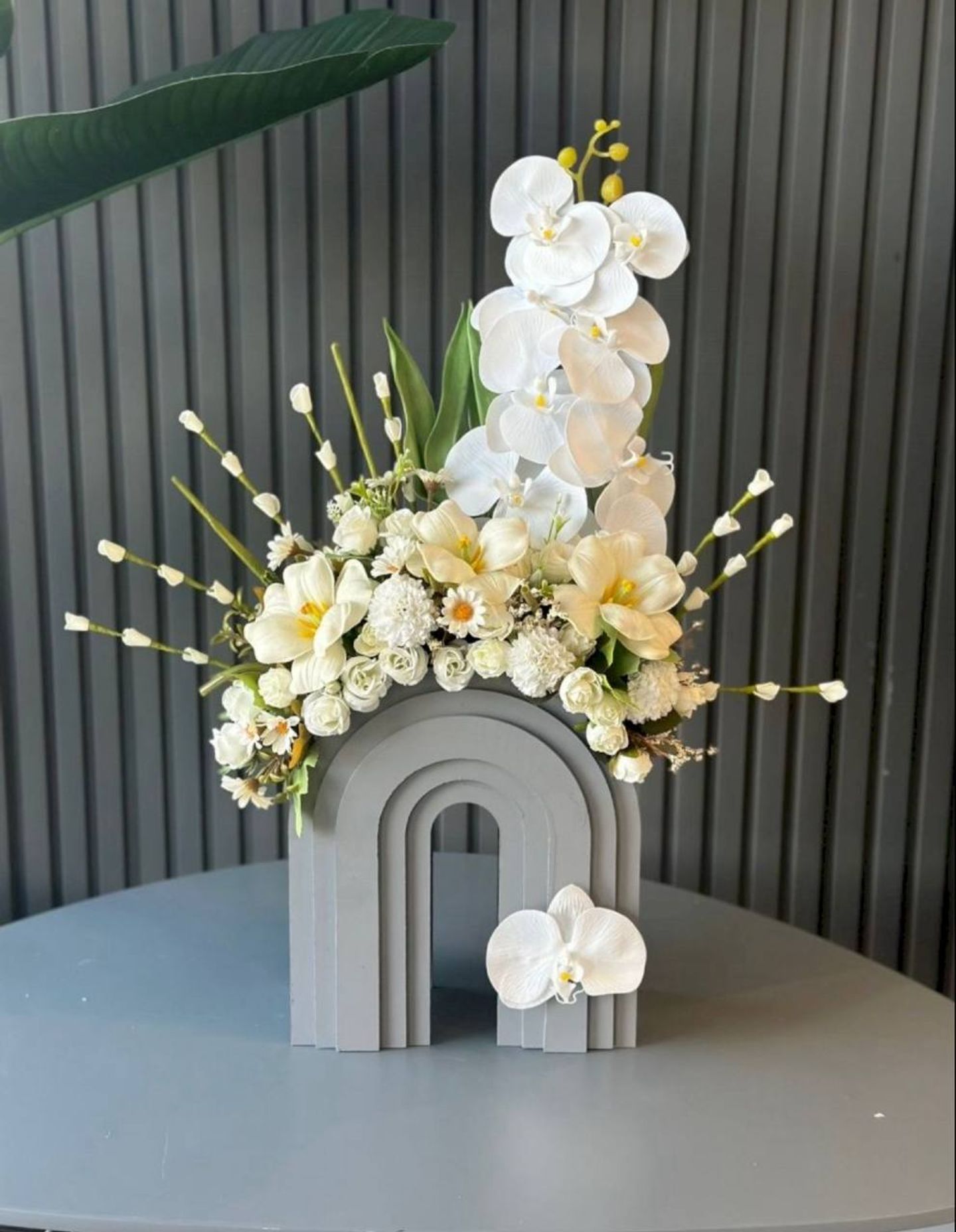 Wooden Vase With Soft Arrangement