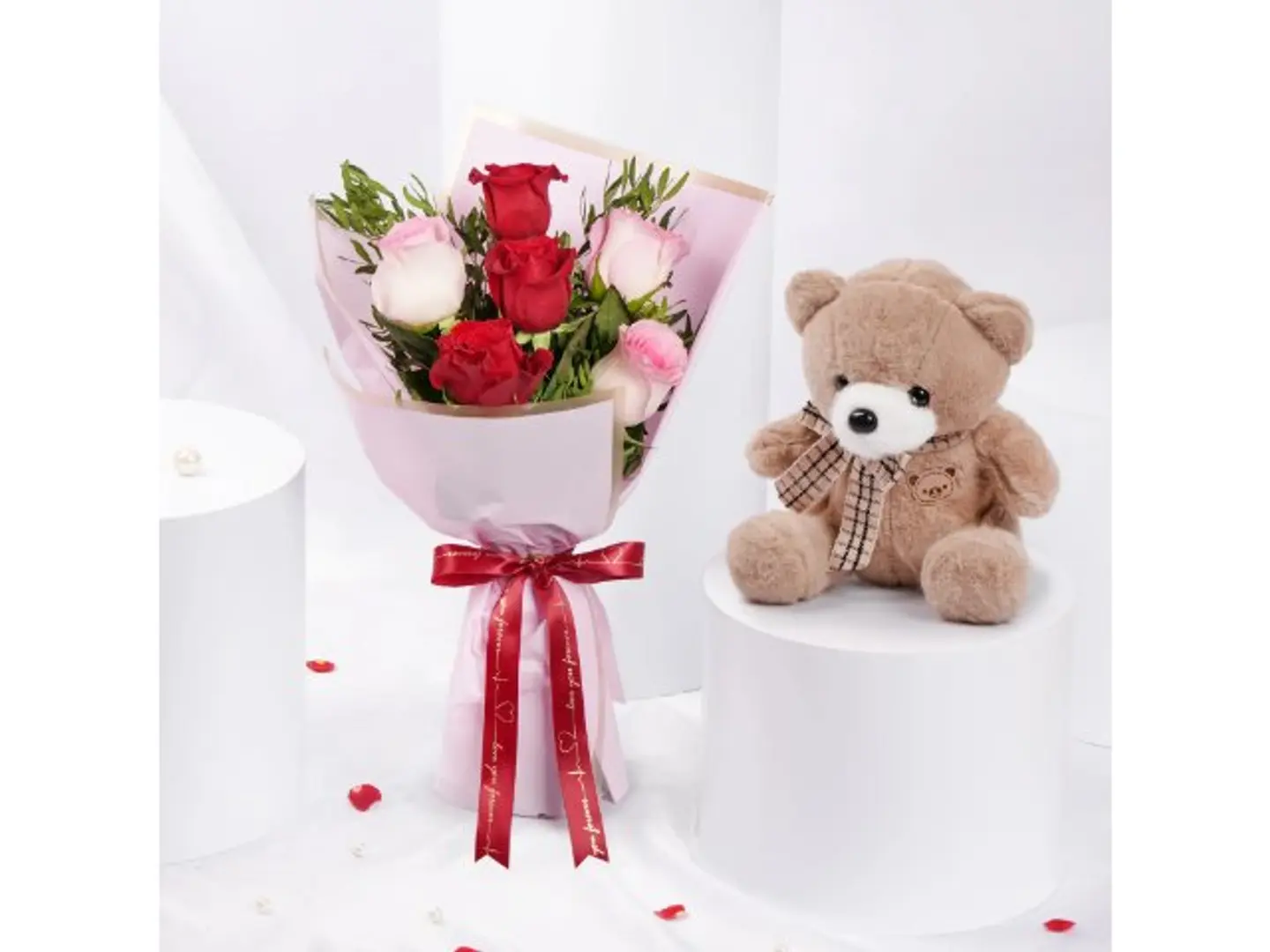 Rose Bouquet N Teddy Bear Combo
