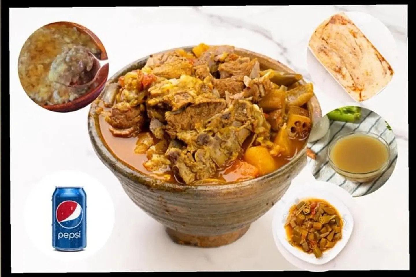حيسية لحم + مرسى دخن +بيبسي ((ايدام بامية +حلبة +مرق مجانا))