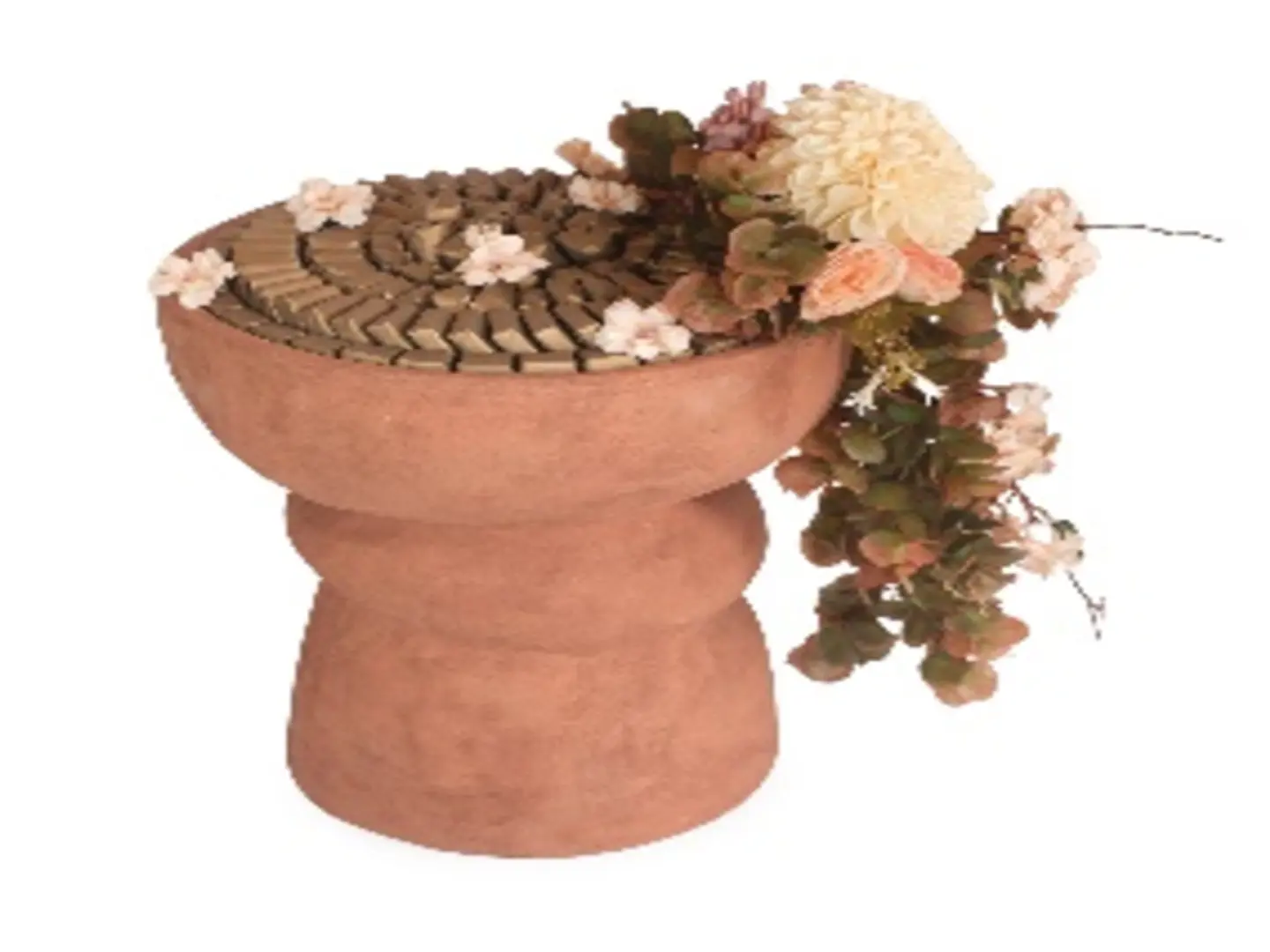 L   Brown/Offwhite Pottery Vase With Flowers