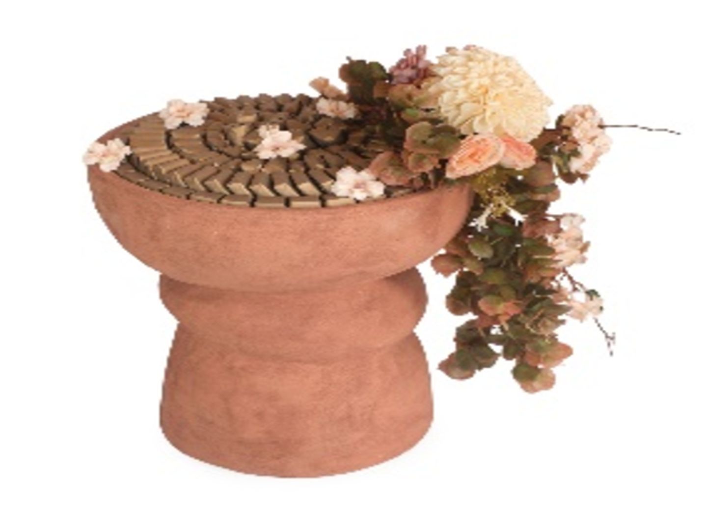 L   Brown/Offwhite Pottery Vase With Flowers