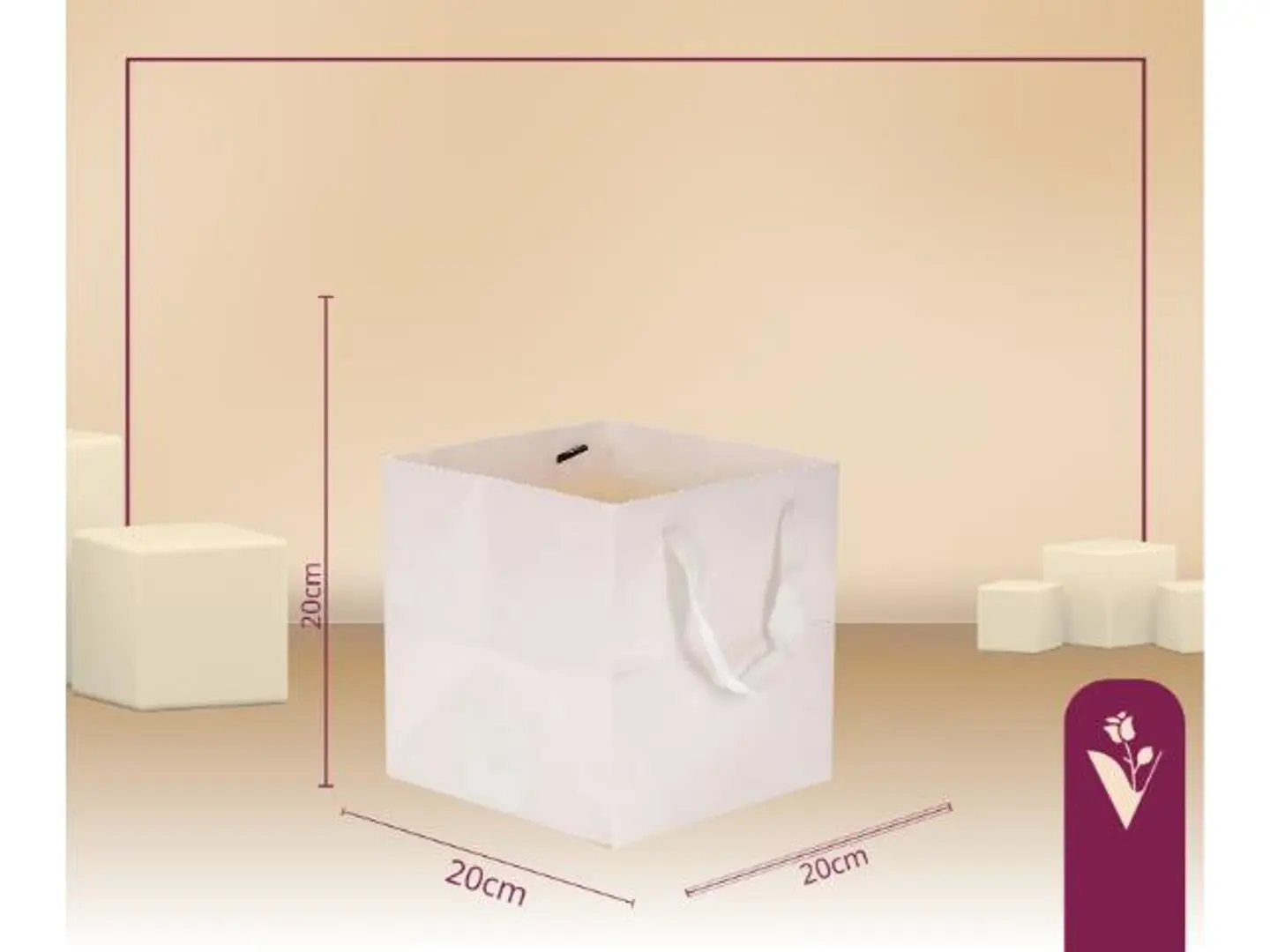 أكياس هدايا قاعدة مربع وسط أبيض