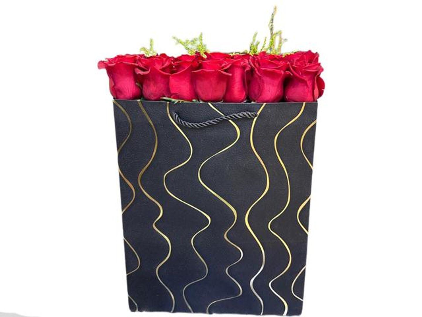 Black Bag With Red Natural Flowers