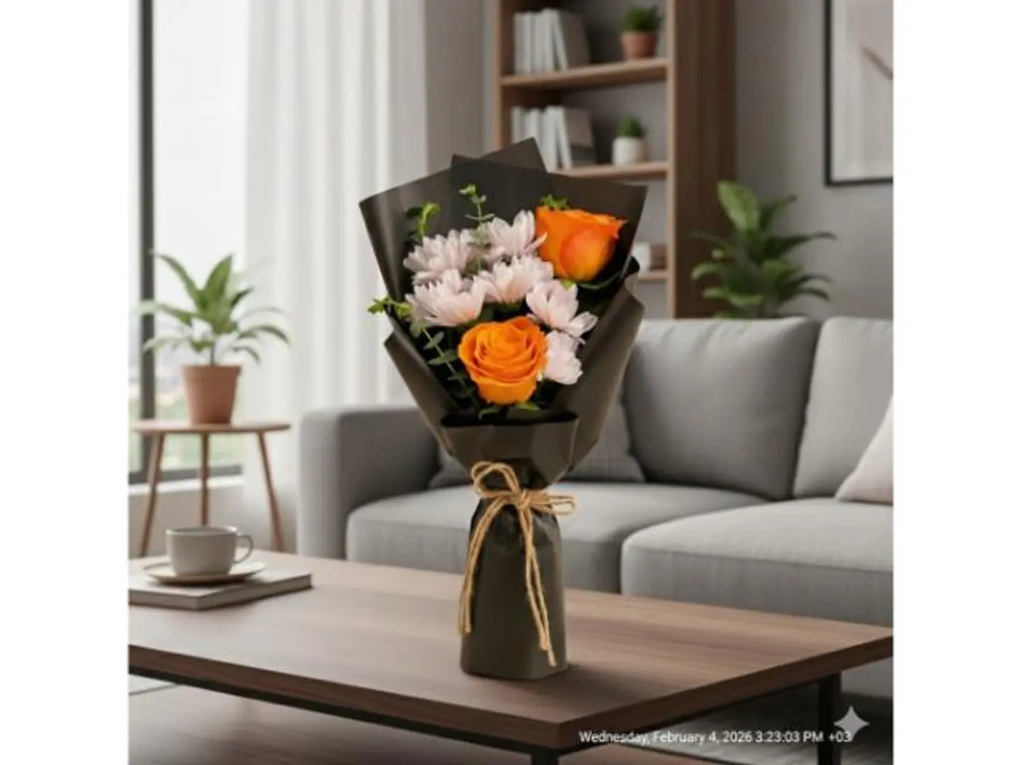 باقة زهور من الأقحوان الأرجواني والورود