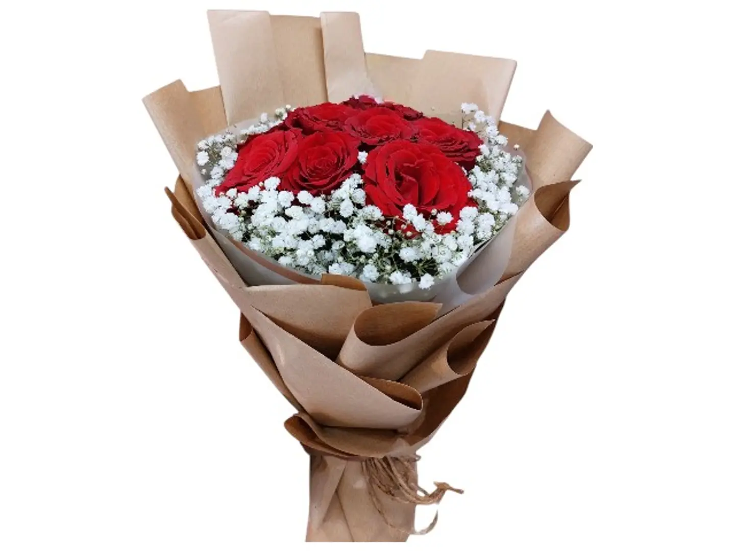 2009 Hand Bouquet With 10 Red Roses With Gypsofiliya