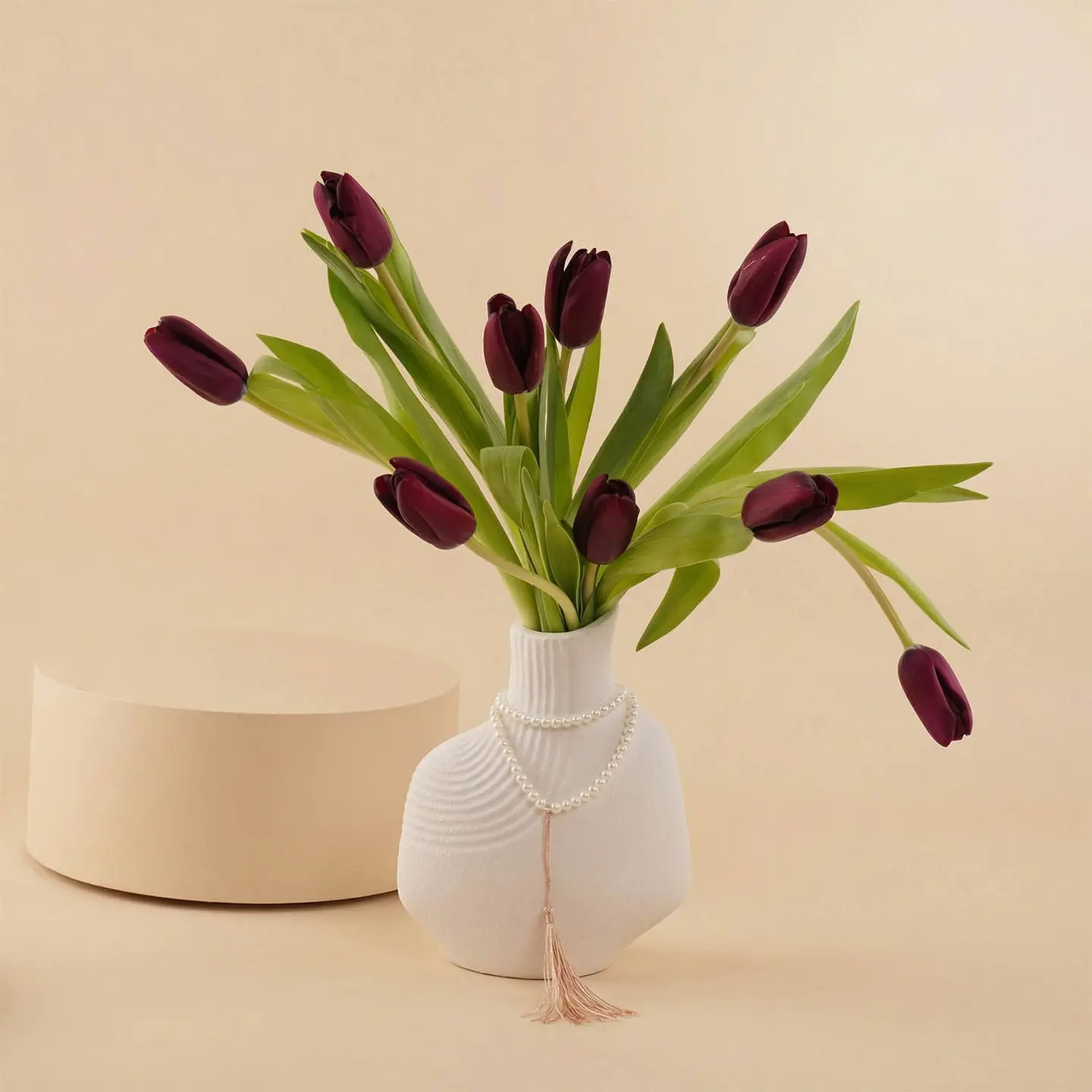 A Vase Of Sparkling Purple Tulips