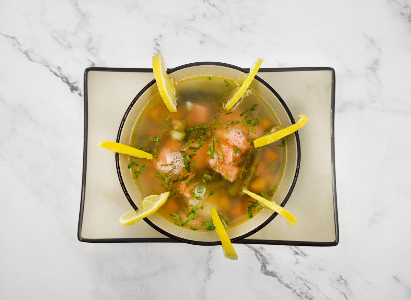 Mixed Vegetable Soup With Salmon