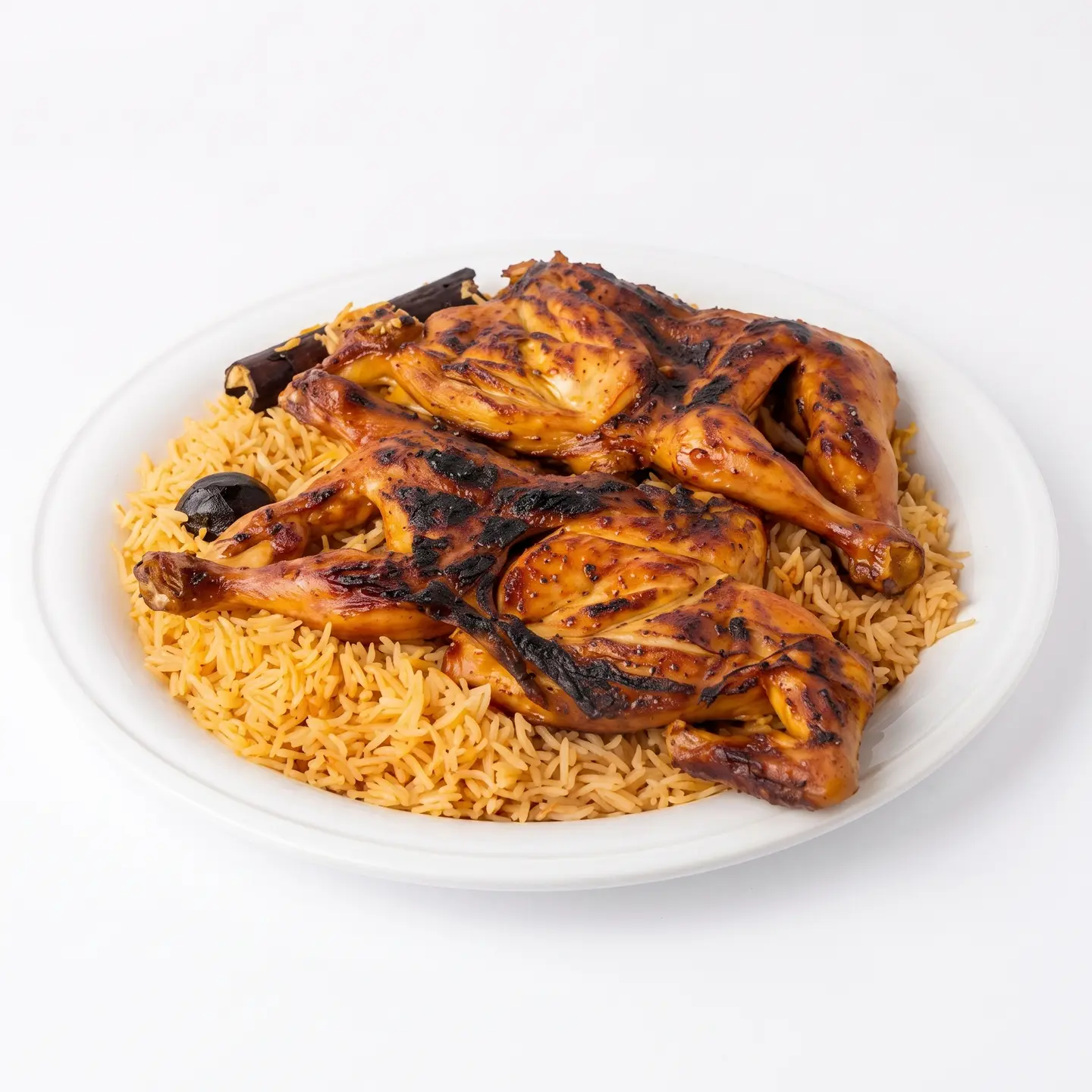 دجاج على الفحم مع الرز - نص حبة دجاج