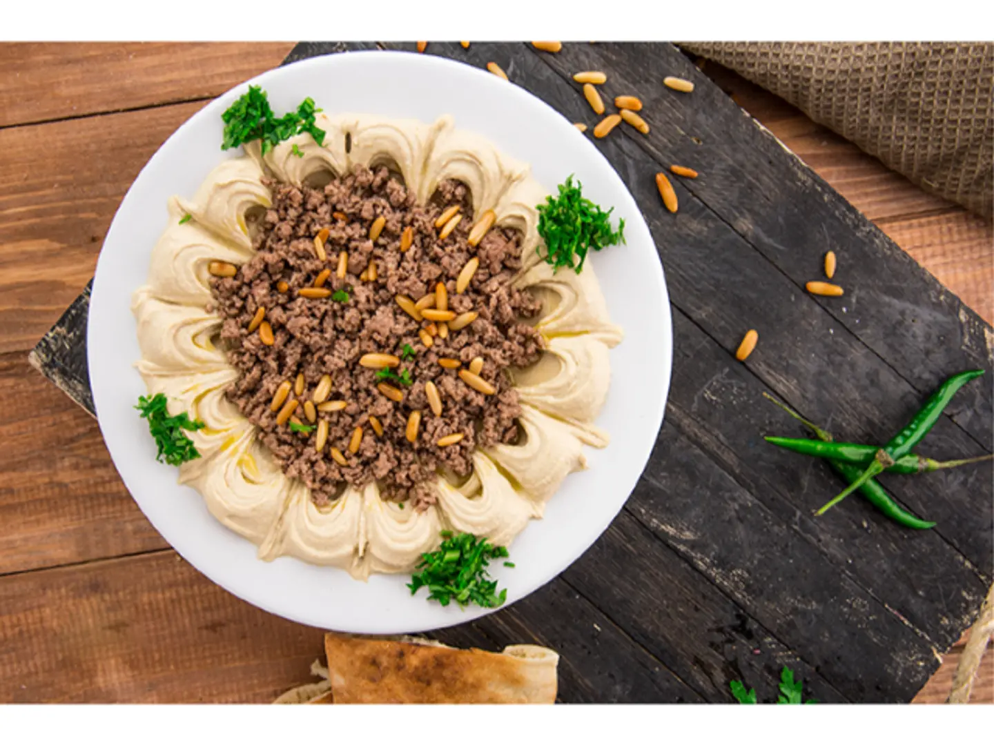 Smooth Hummus With Meat And Nuts
