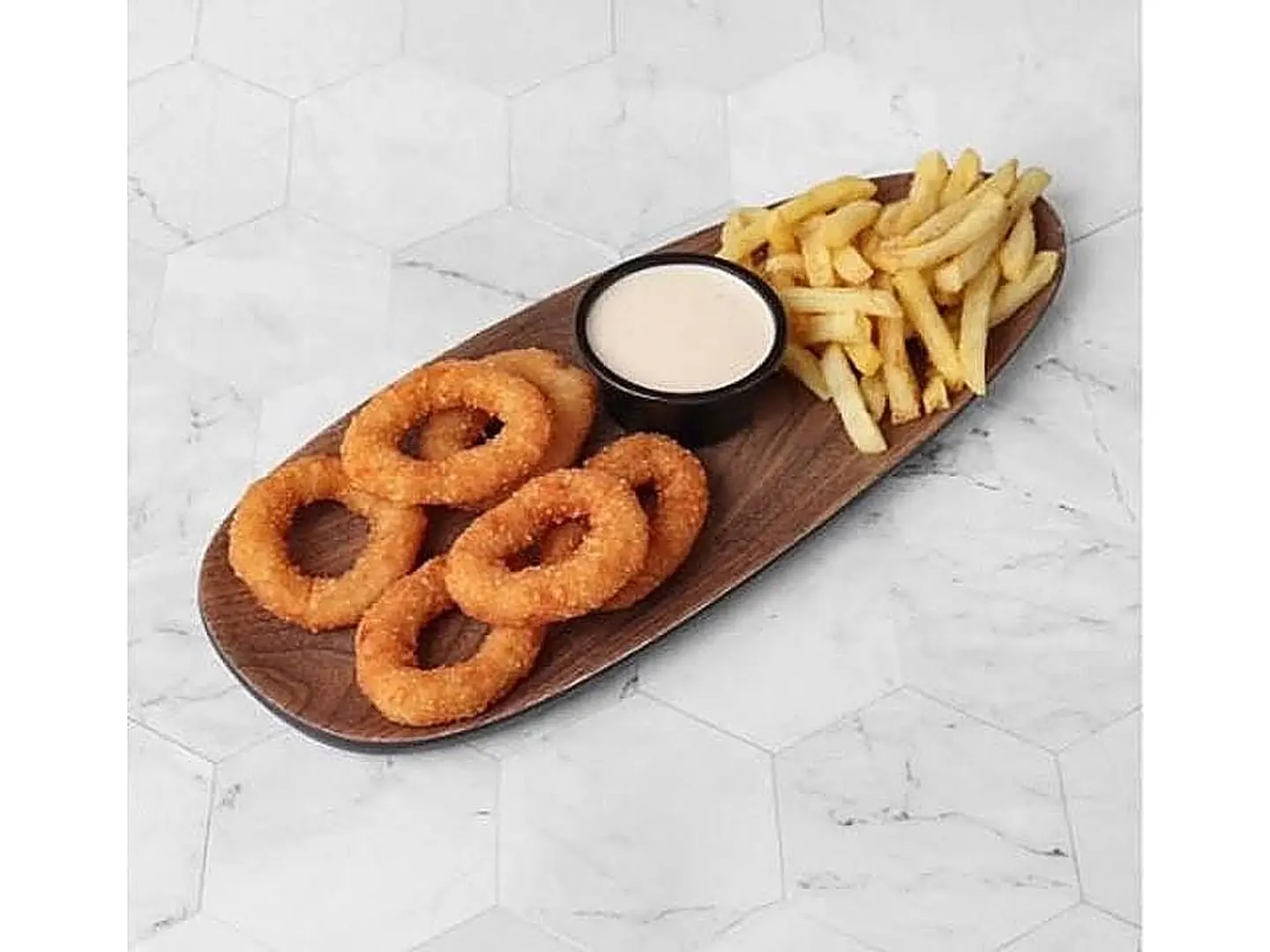 Onion Rings With Fries And Sauce