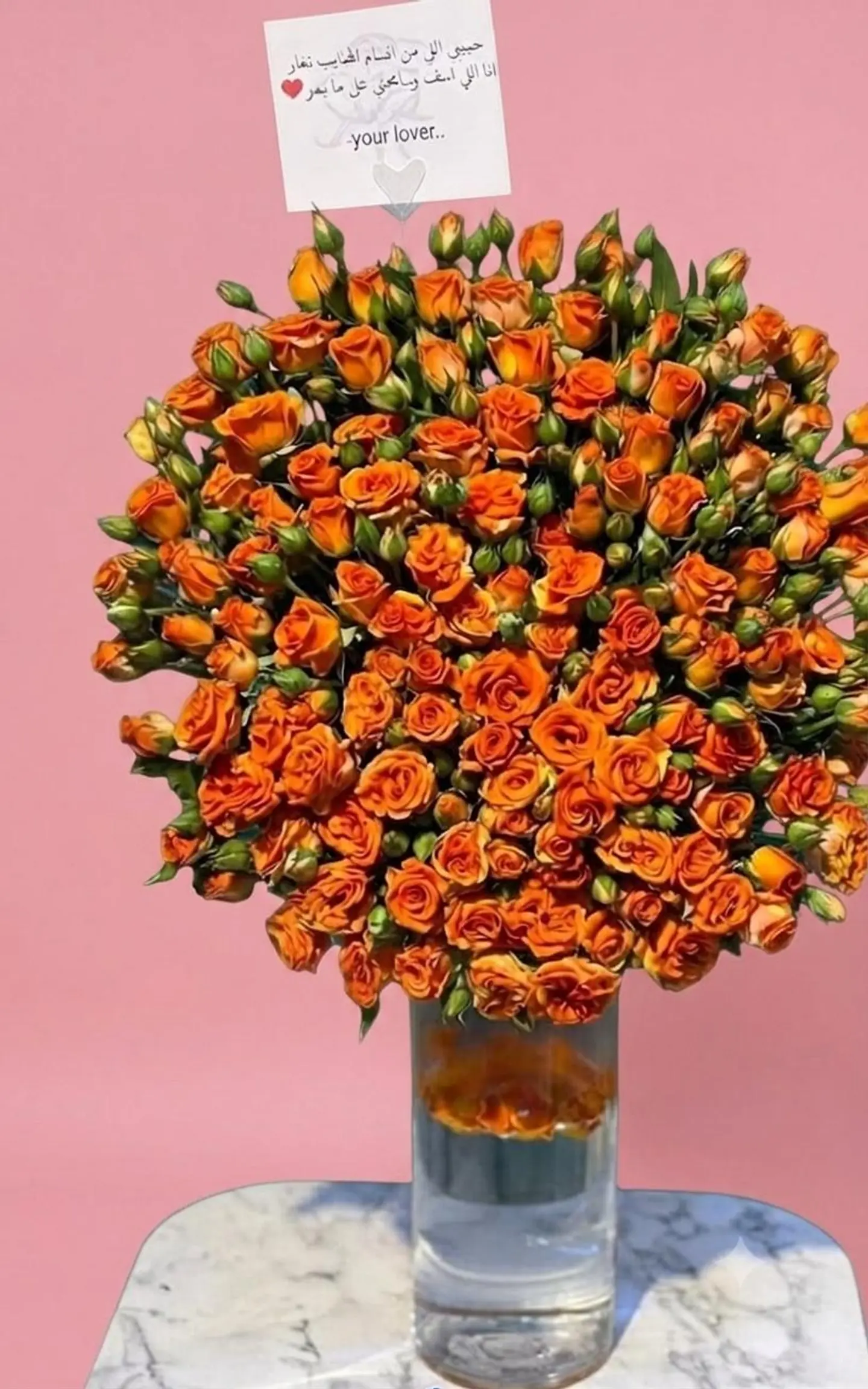 Premium Orange Baby Roses Glass Vase