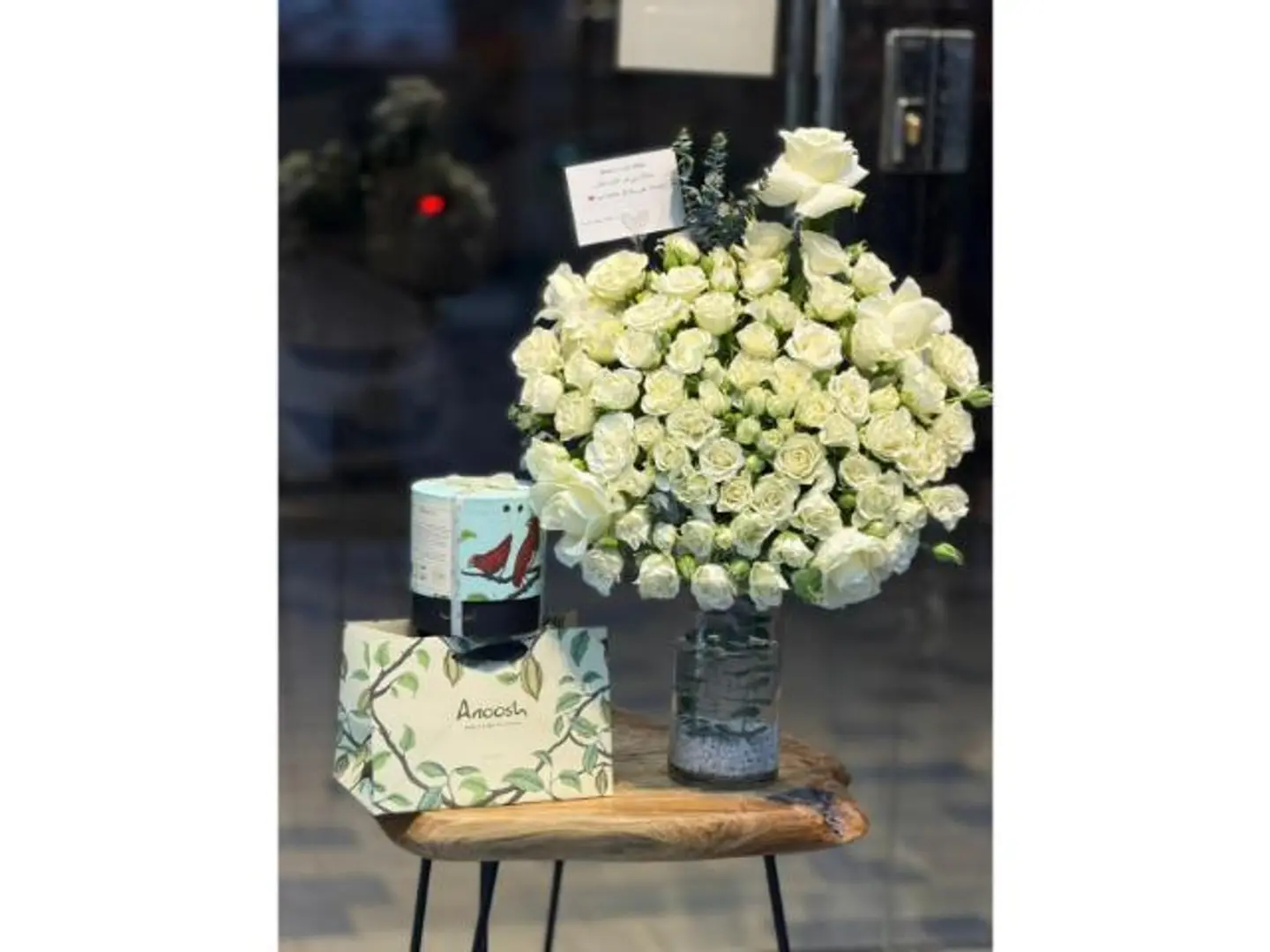 A White Rose Vase With Anoush Chocolates