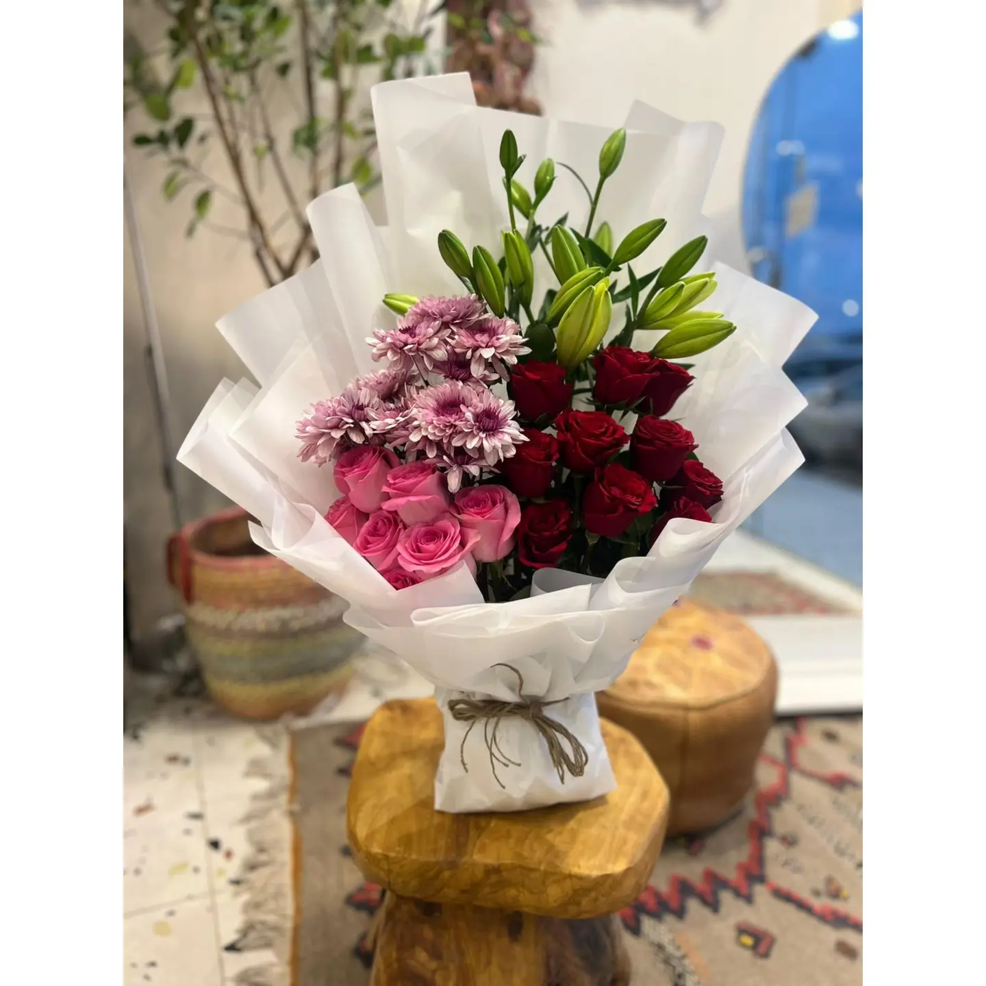 White Bouquet With Mixed Natural Flowers