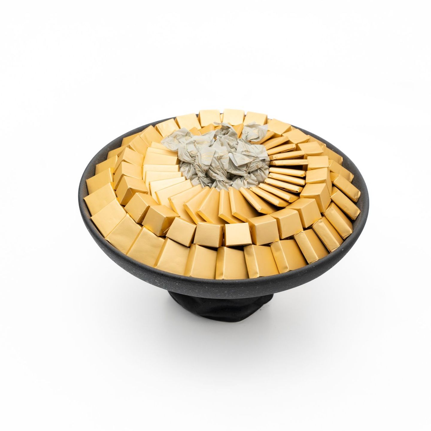 A Medium Round Black Chocolate Tray
