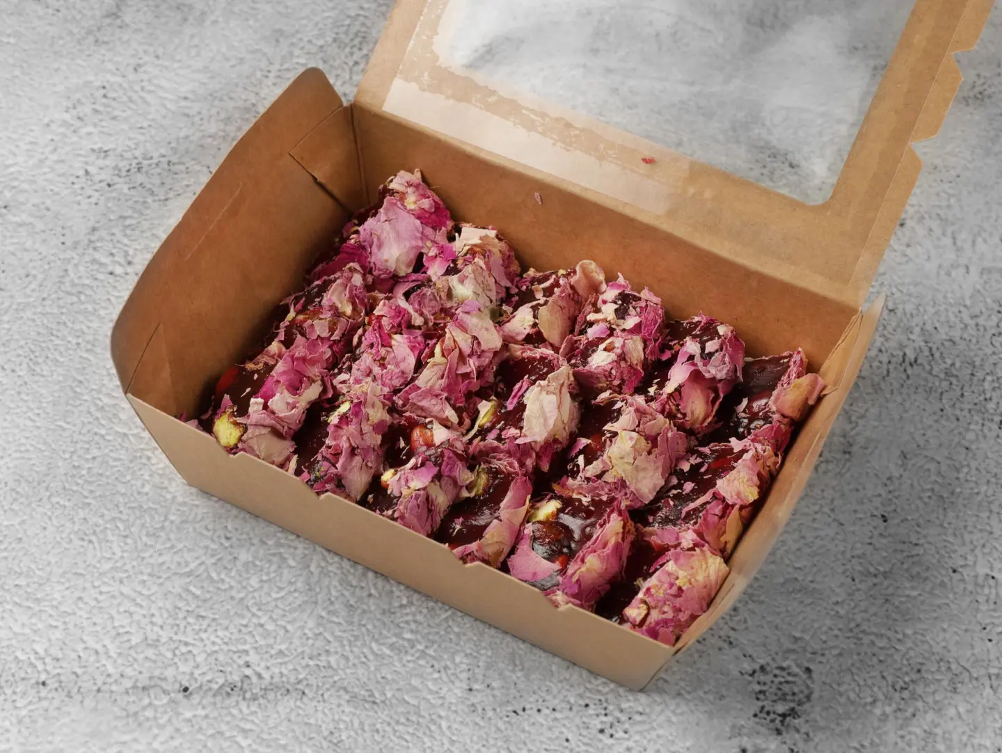 Pomegranate Turkish Delight With Pistachios Covered In Rose
