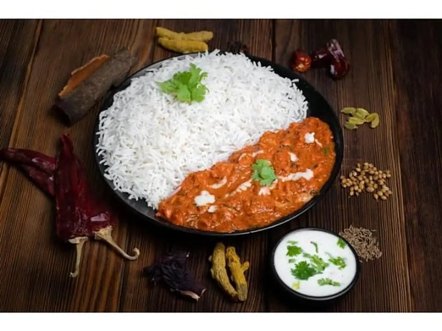 Chicken Tikka Masala, Chicken Biryani, Raita And Salad