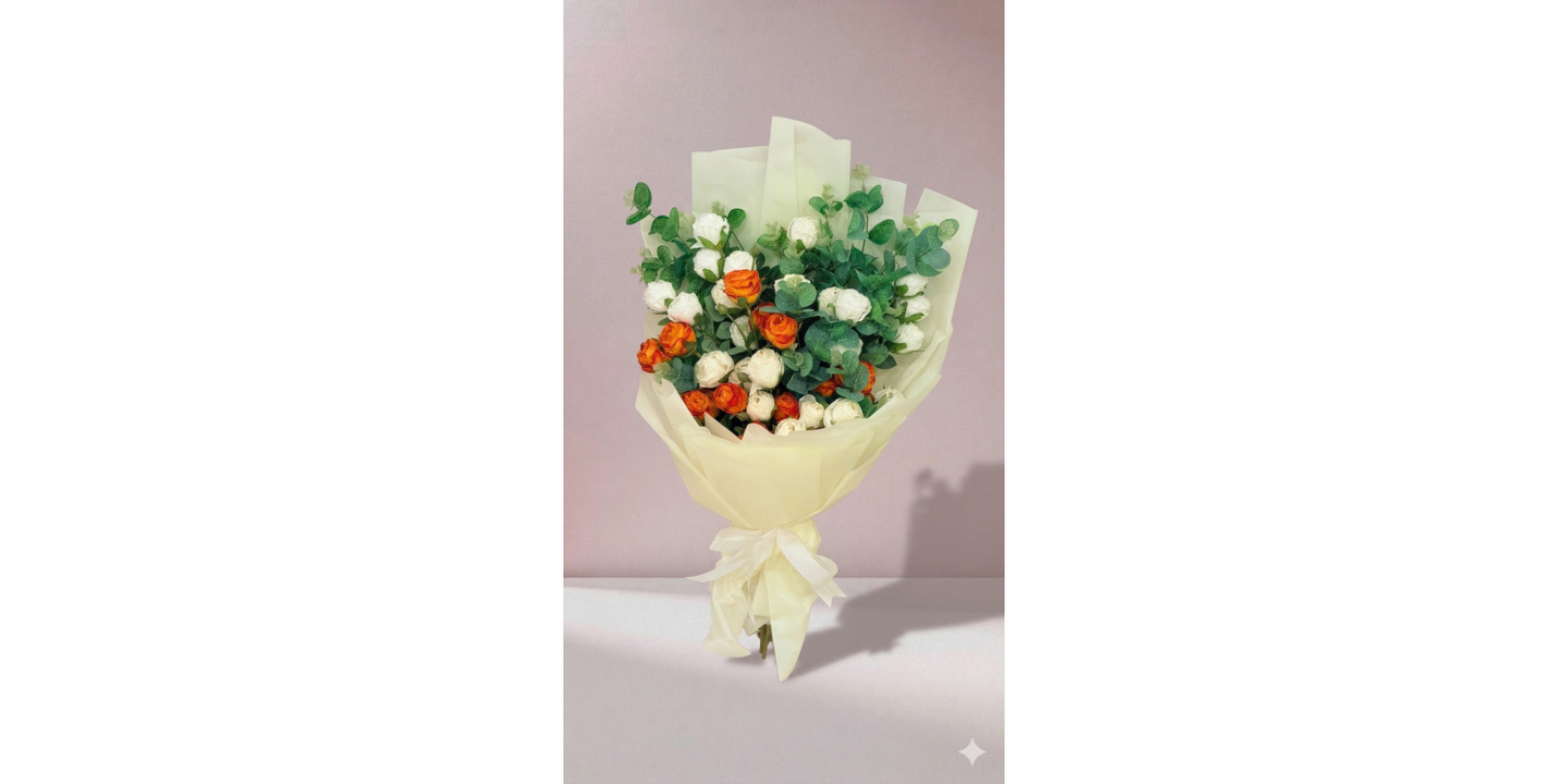 Artificial Baby Rose Bouquet Orange And White