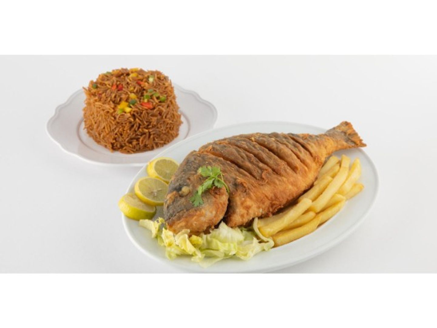 Mackerel Meal With Rice With Fillet With Spicy Salad With Tahini