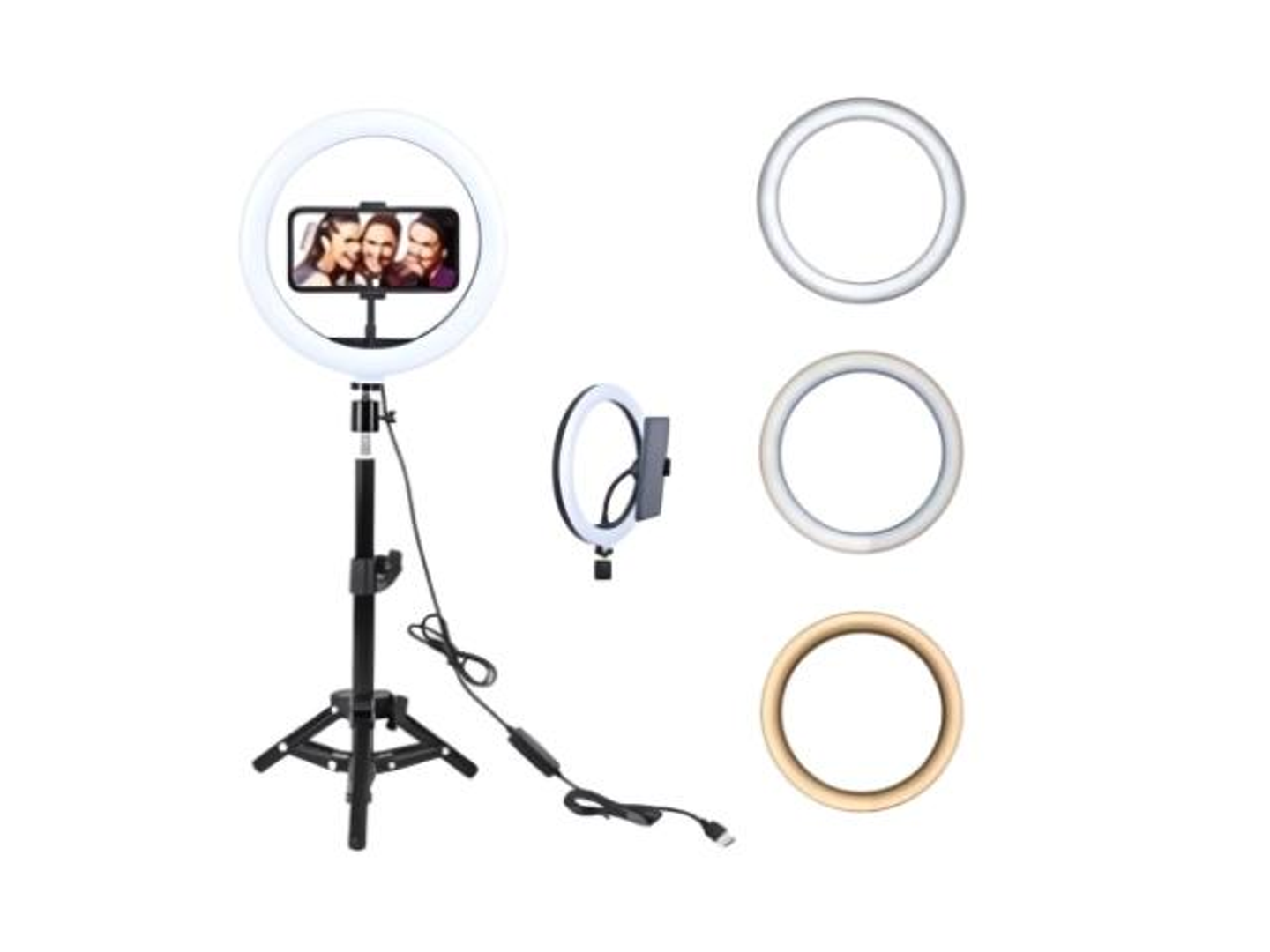 مصباح حلقي إل إي دي ثلاث ألوان يو إس بي