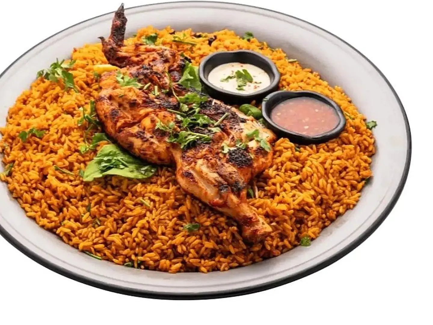 Half A Piece Of Grilled Chicken With Rice