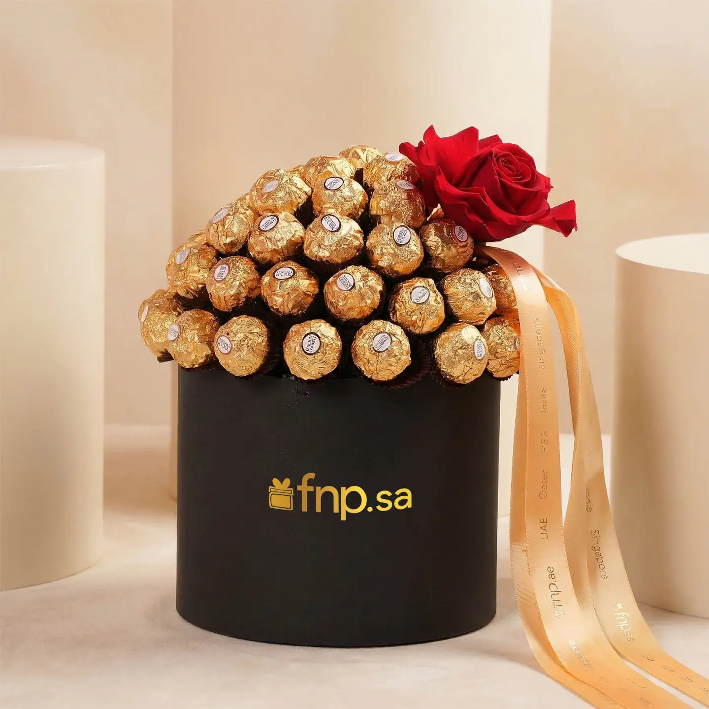 Single Red Rose With Ferrero Chocolate Box
