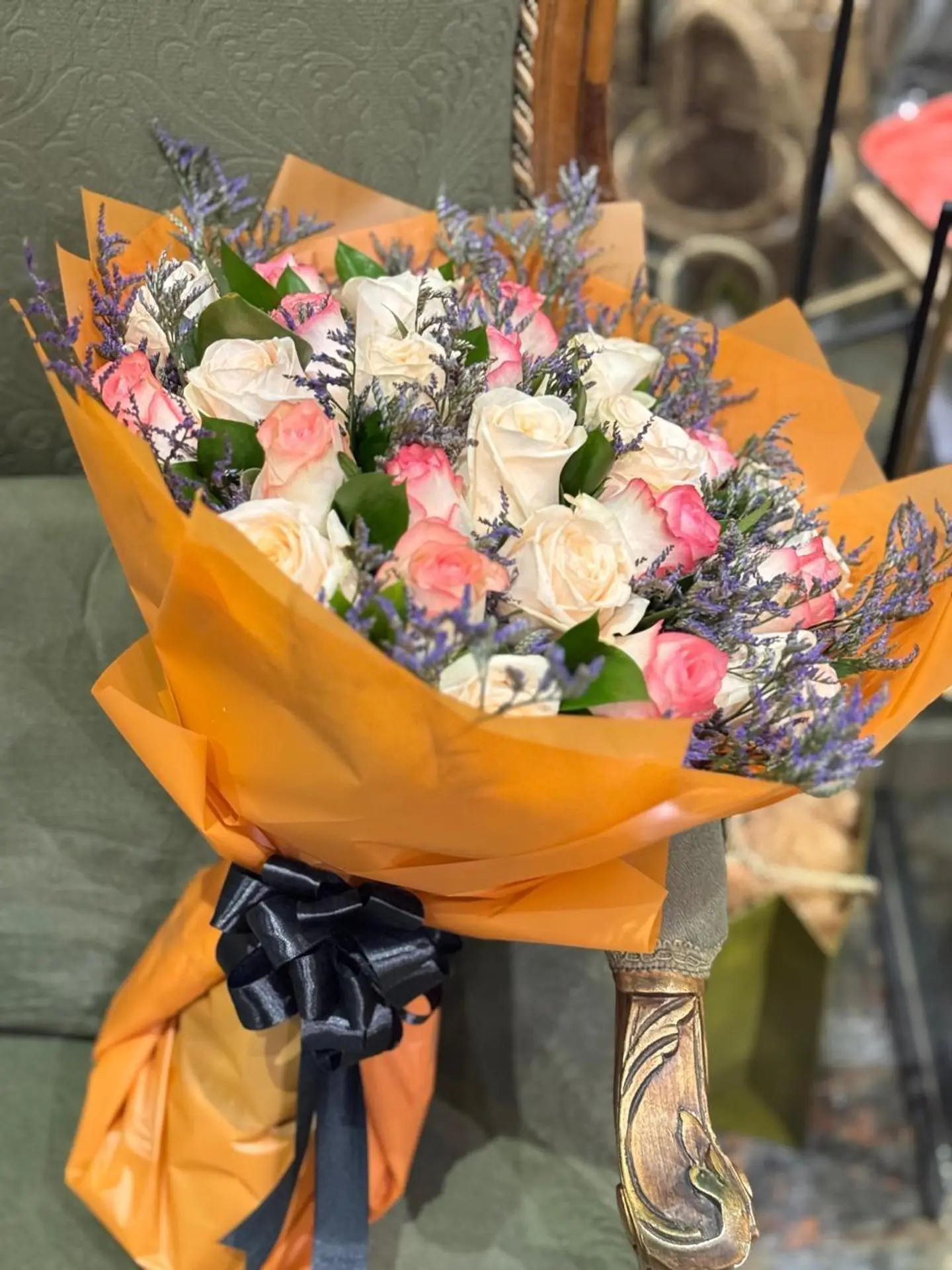 Pink Roses . Creamy White Roses With Almunum Purple