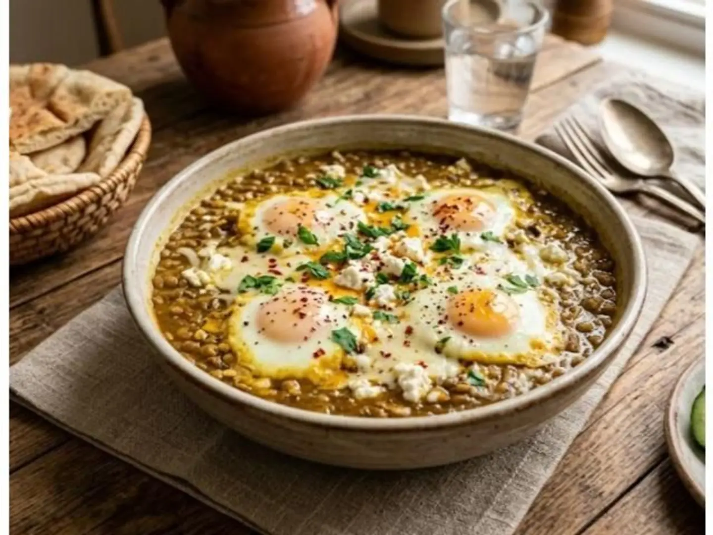 Lentils With Egg And Cheese