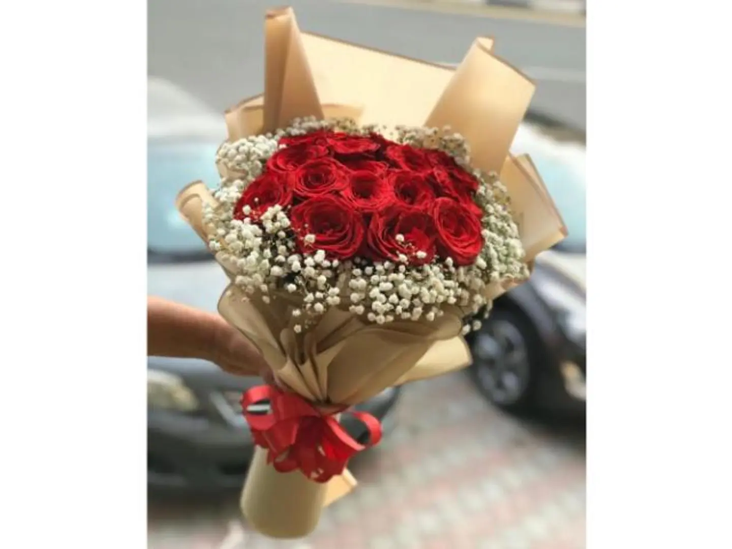 Red Rose Gypsophila Bouquet