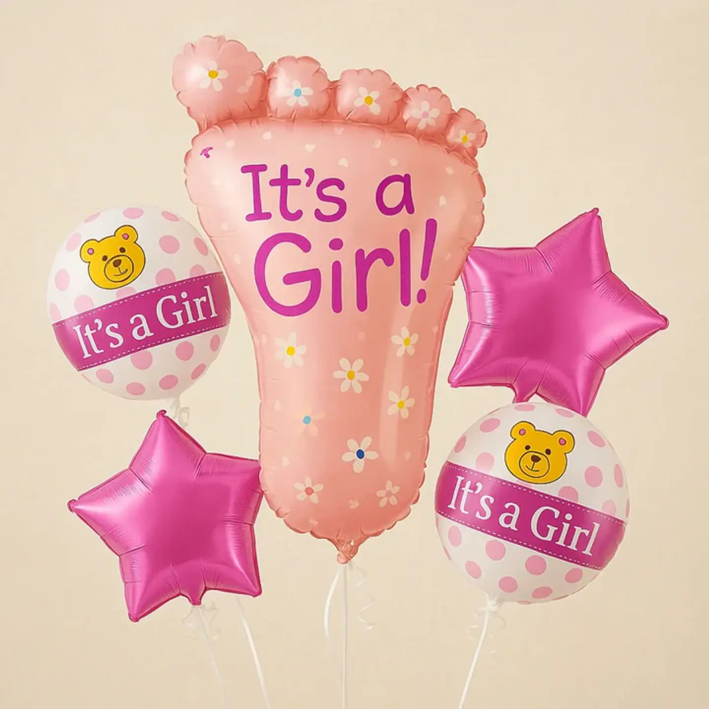 بالونات هيليوم وردية لطفلة