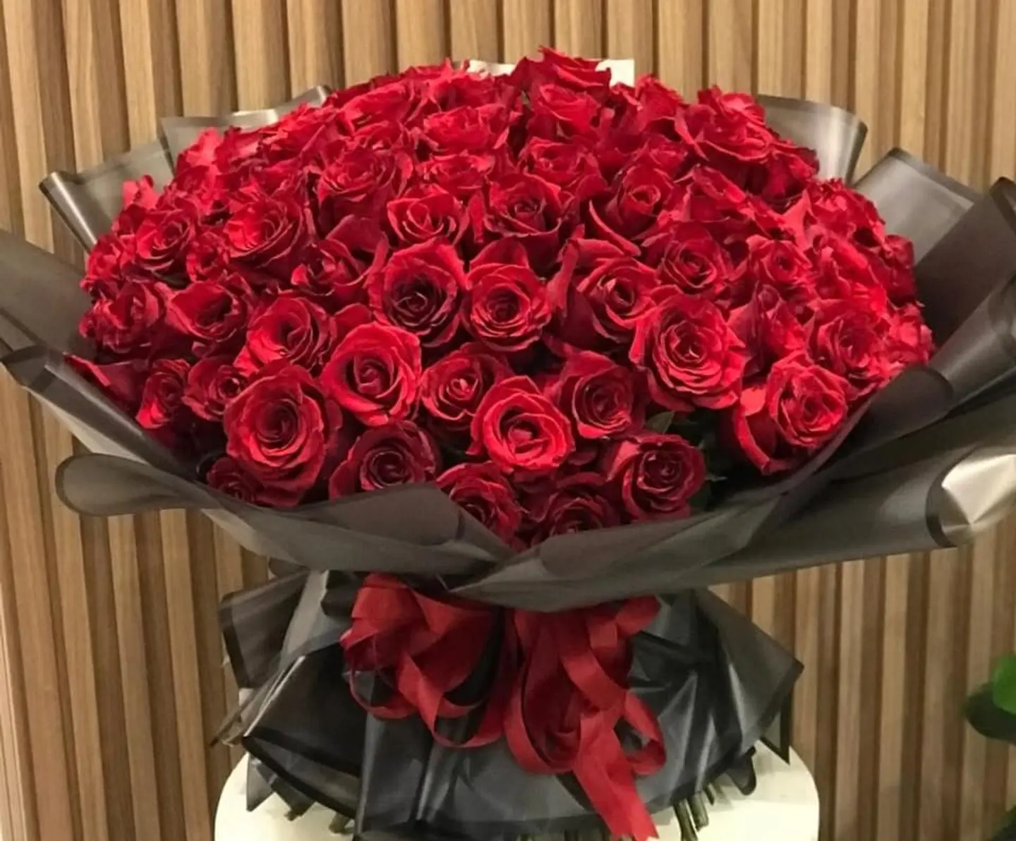 Large Red Bouquet With Black Wrapping
