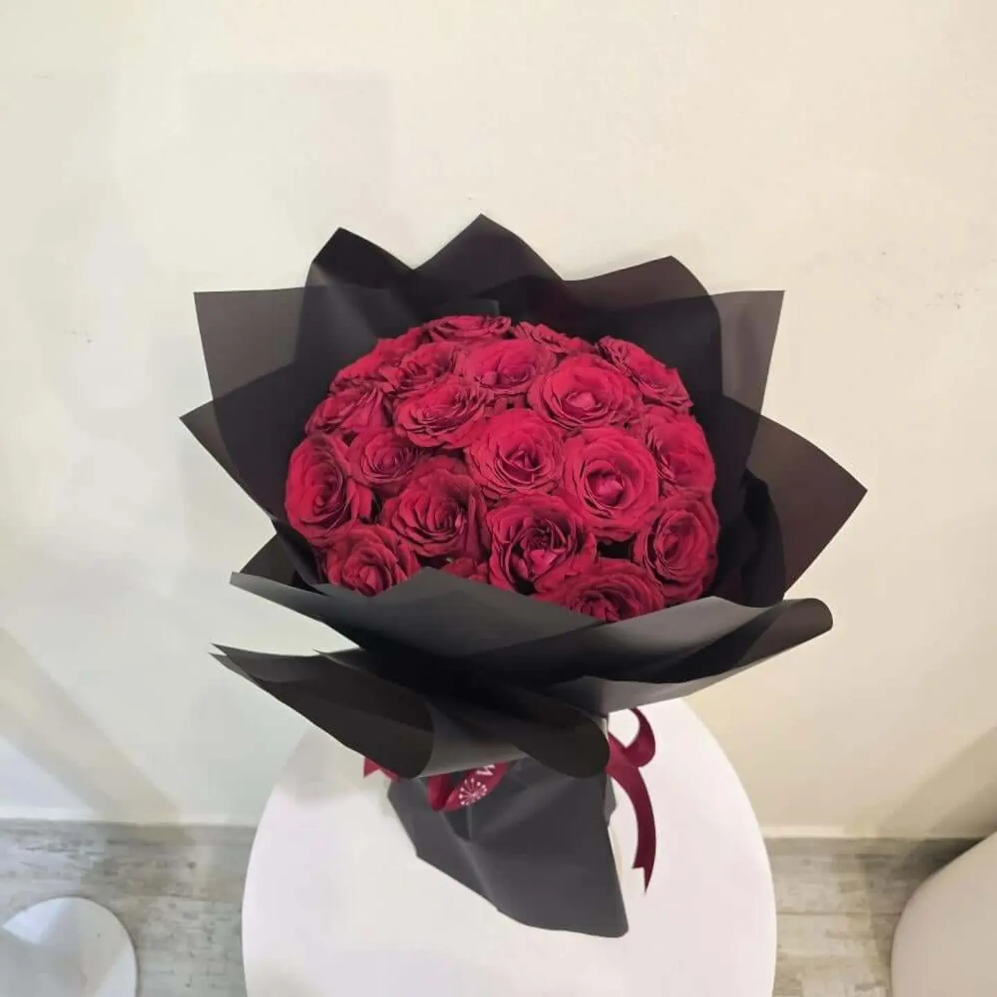 Red Rose Bouquet Black Wrap