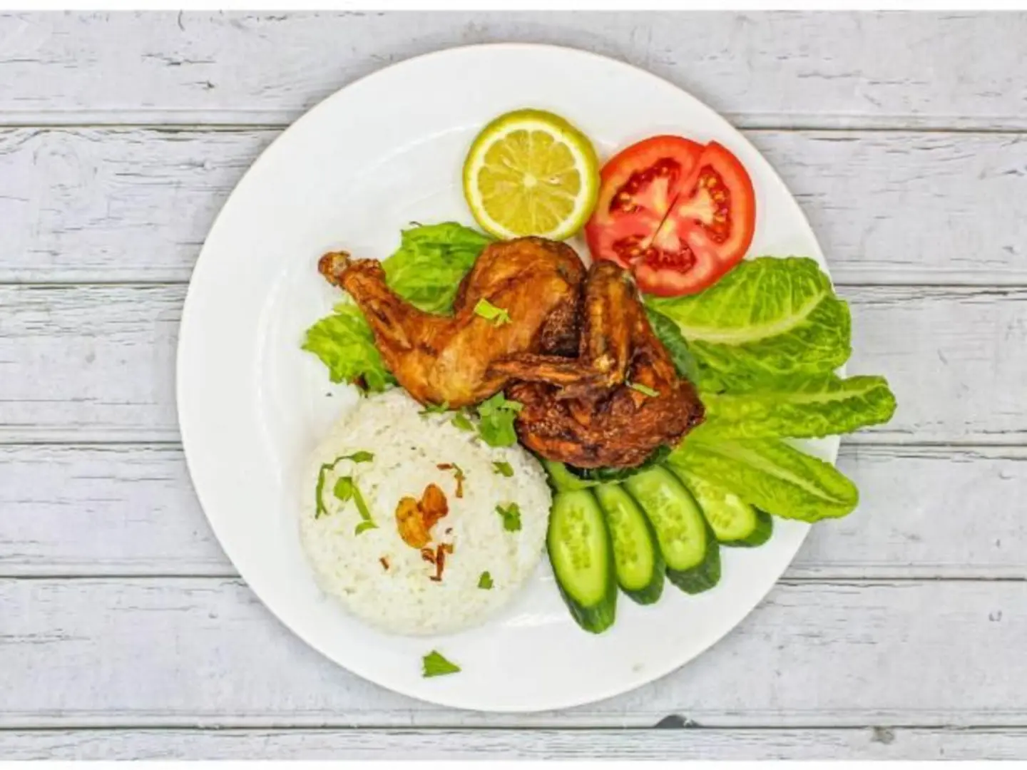 Fried Chicken With Rice And Salad