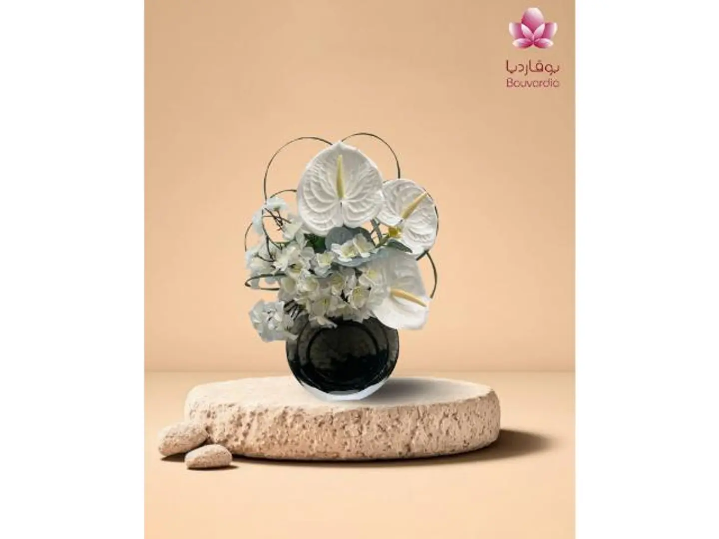 White Anturium Rose Vase Industrial