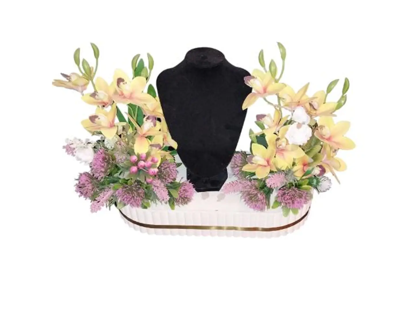 ستاند خشب سكري مع ورد صناعي لتقديم الشبكة