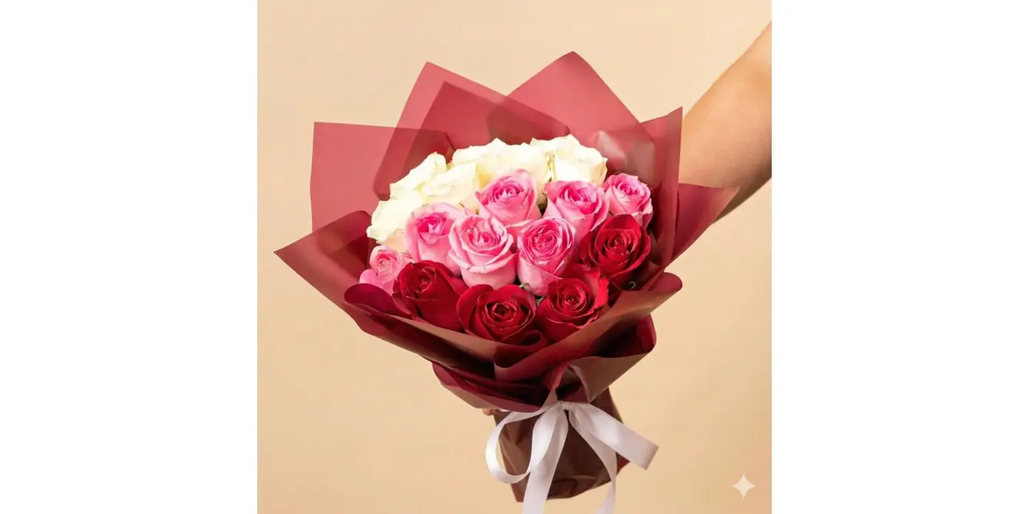 Assorted Gauri Rose Bouquet Red Pink White