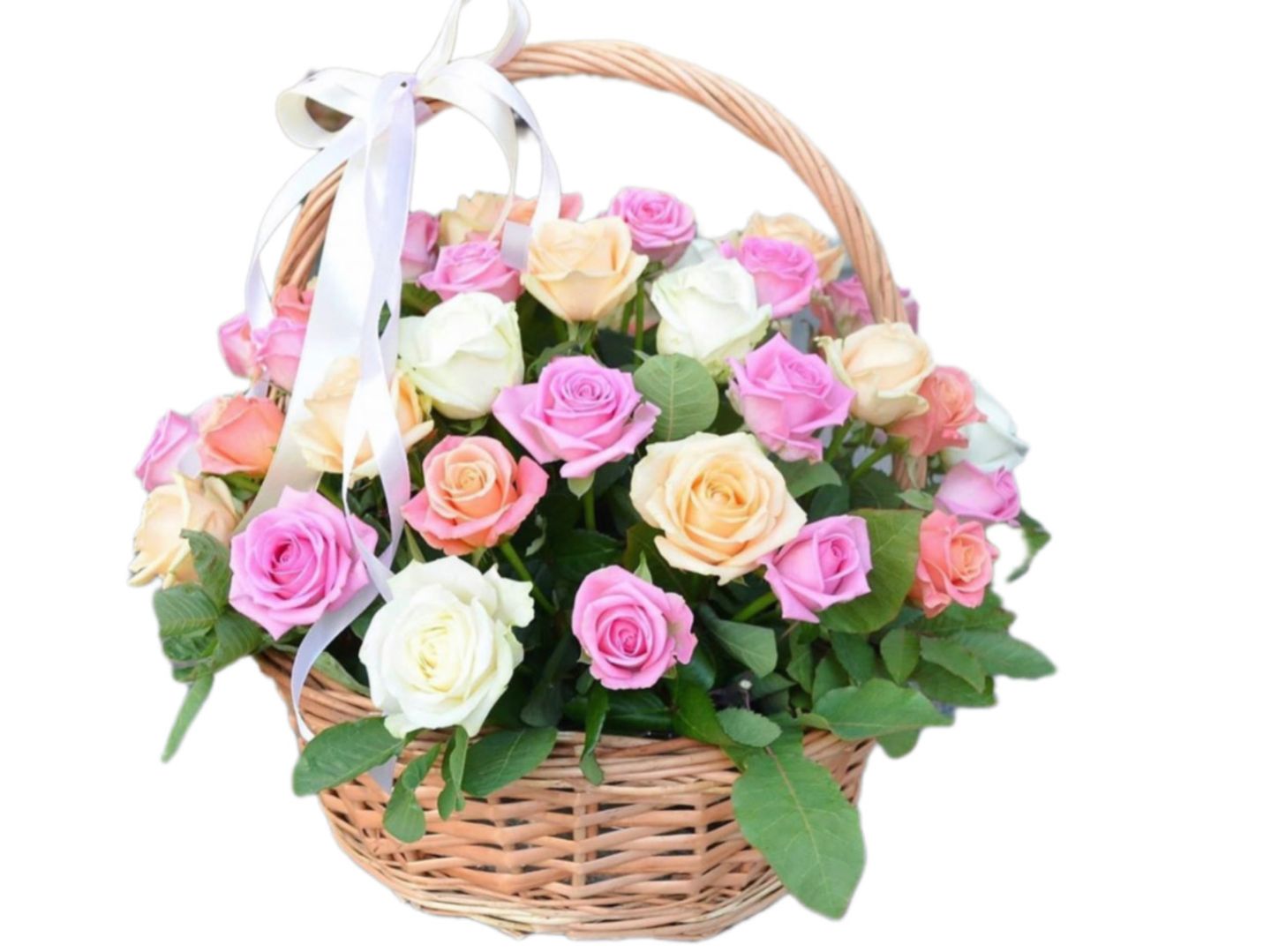 F22 Basket Flower Rose Pink Rose White
