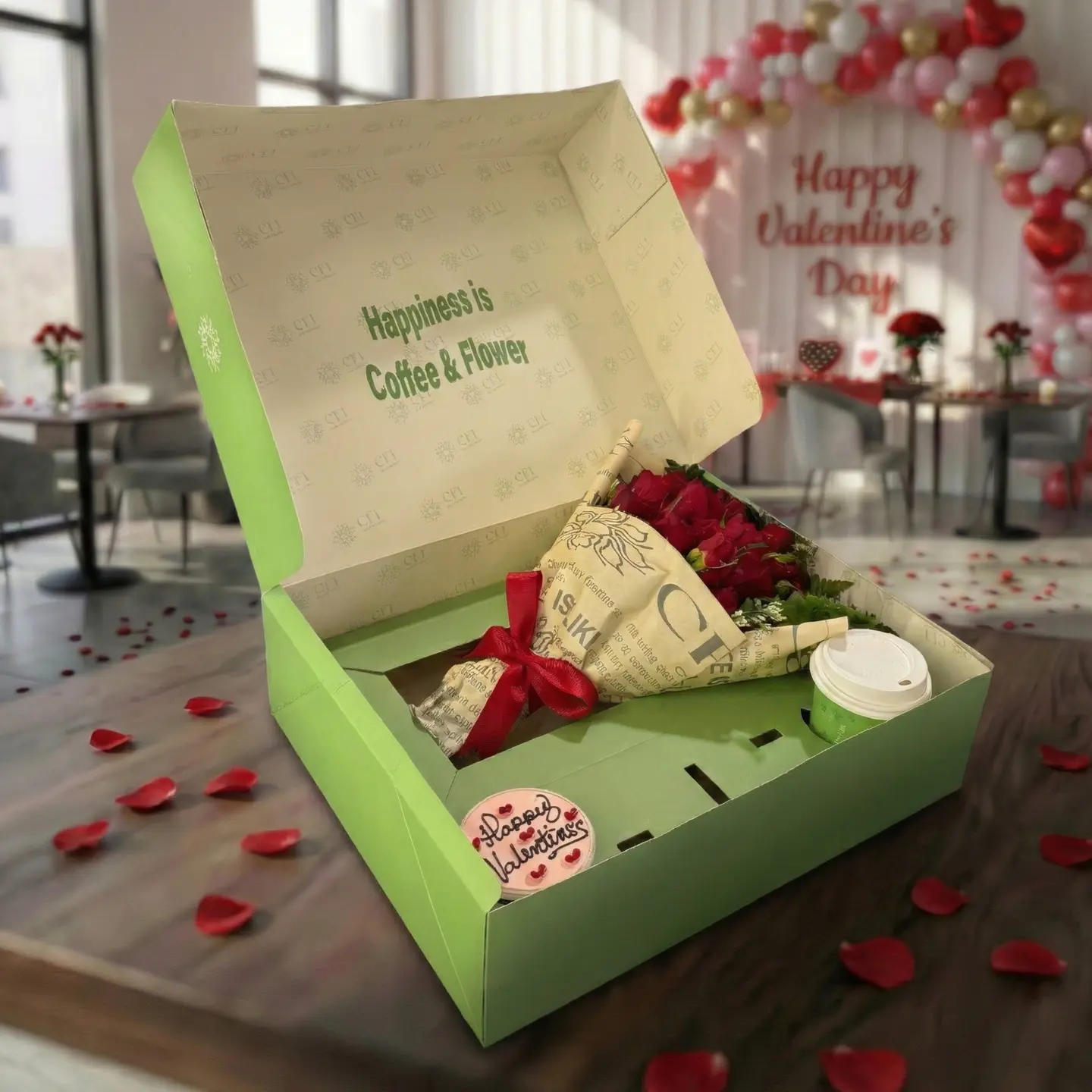 Valentine's Box ( Coffee & Cupcake & Flowers ) Large