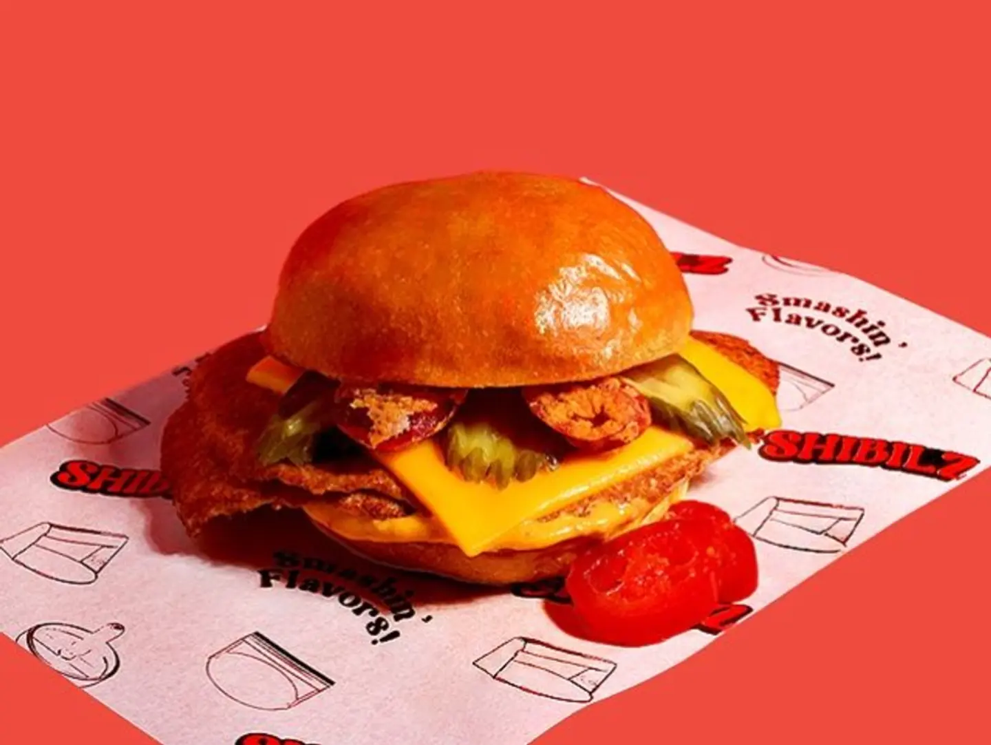 Flaming Smashed Chicken Burger