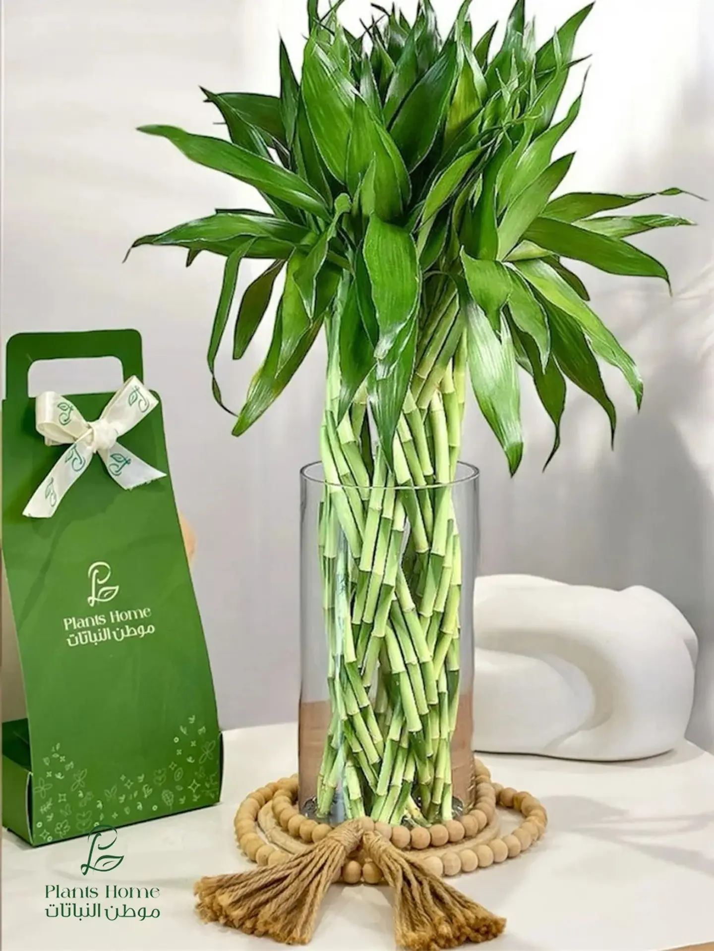 Braided Bamboo Arrangement In Glass Vase