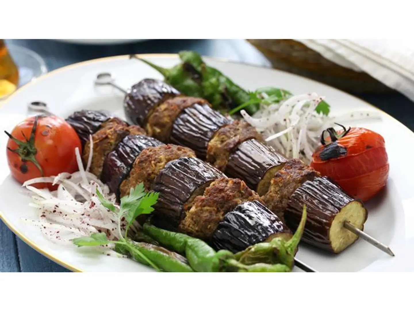 Kebab With Egg Plant And Tahini