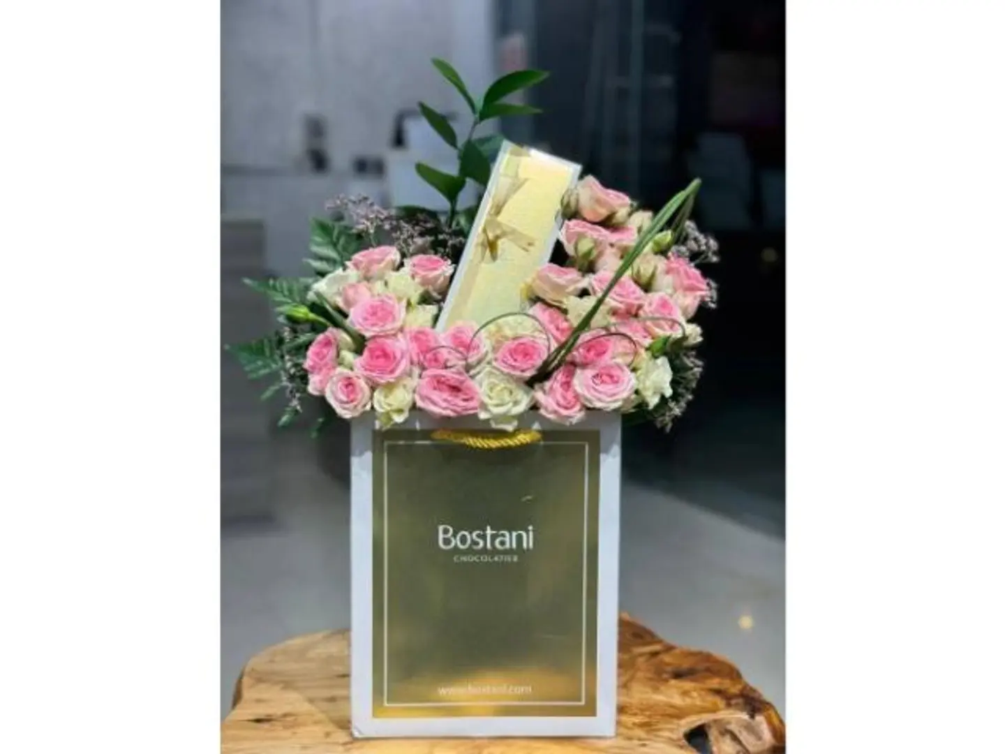 Baby Pink Rose Box With Boustani Chocolate