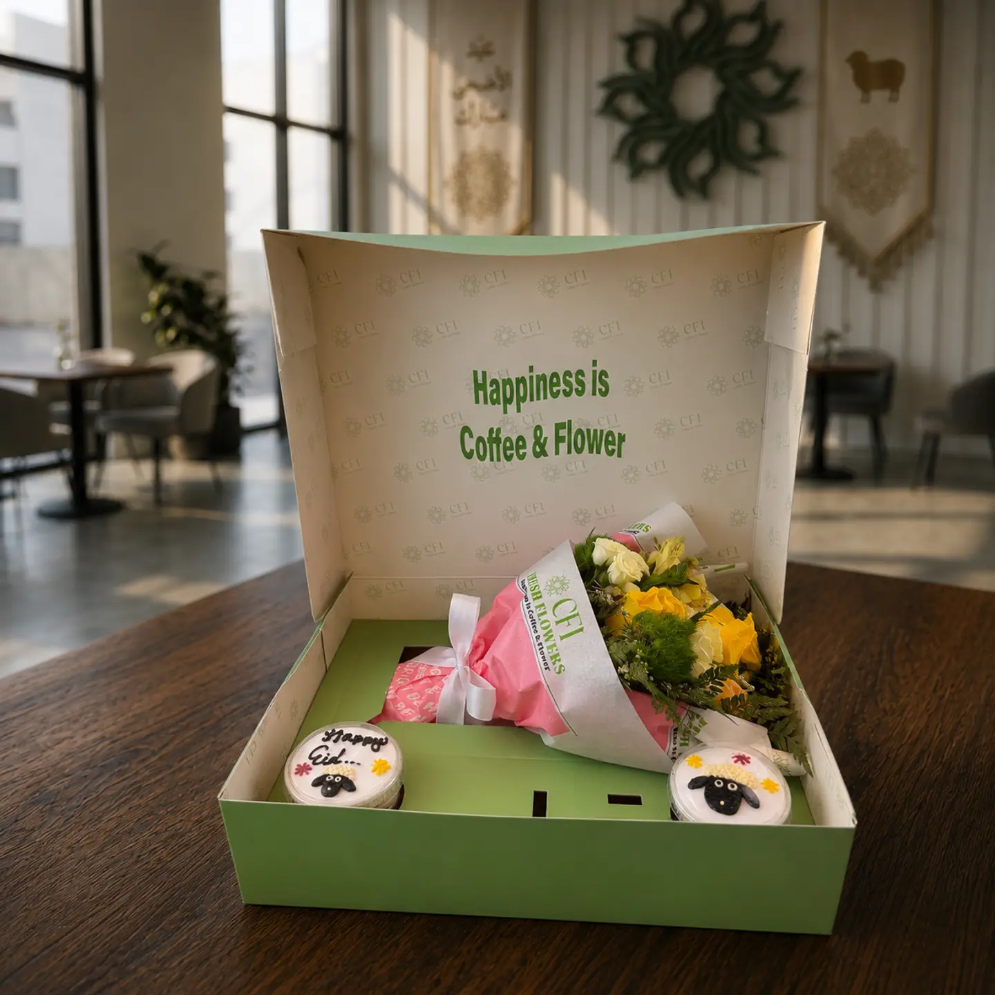 Eid Al Adha Large Box (Flowers, 2 Cupcake)