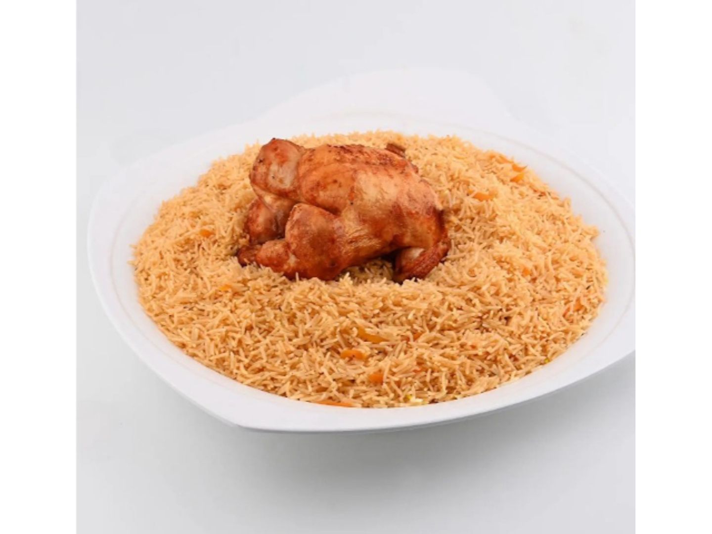A Quarter Of A Grilled Chicken With Rice