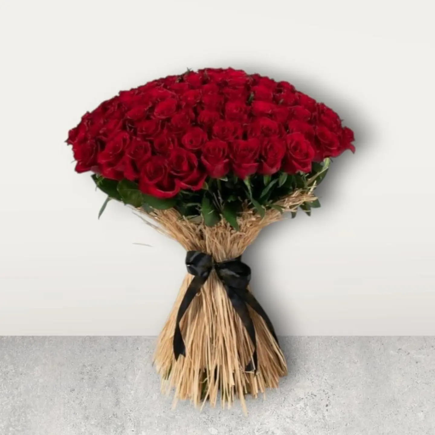 100 Red Roses Raffia Wrapping