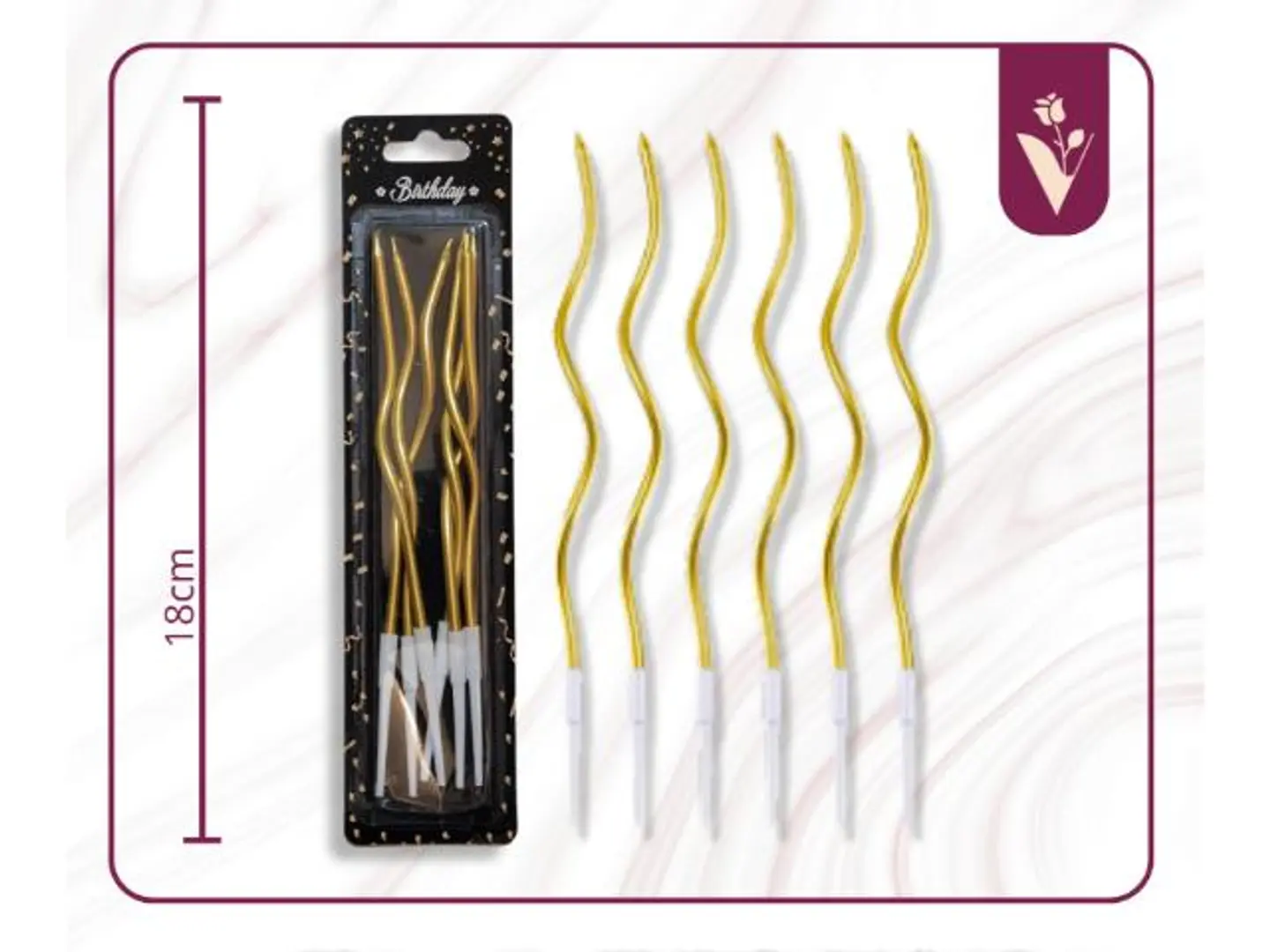 شموع حفلات مموجة 6 قطع ذهبي