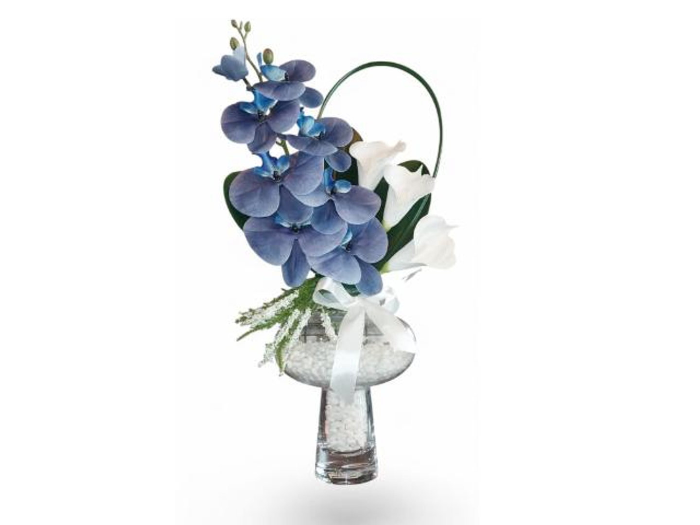 فازة دائري من النصف مع ورد صناعي